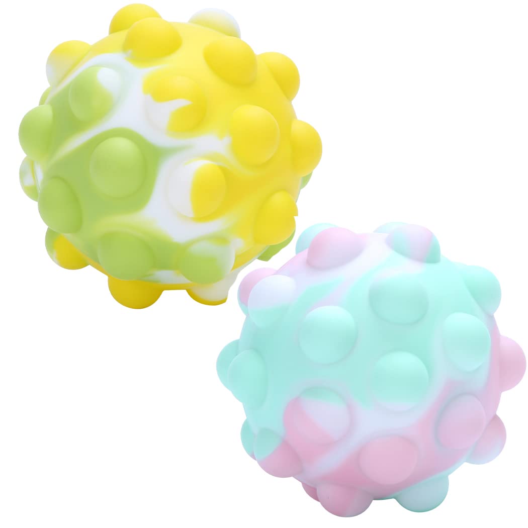 2 Pack Pop It Fidget Stress Balls - 3D Silicone Push Bubble Sensory Toys for Anxiety Relief, ADHD & Autism - Fun Relaxation Gifts for Kids & Adults - Perfect for Office, Classroom & Travel Stress Relief