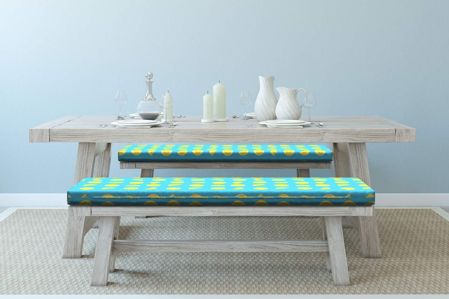 Ambesonne 2-Piece Yellow and Blue Bench Cushion Set - Fresh Lemon Slice Design, 45