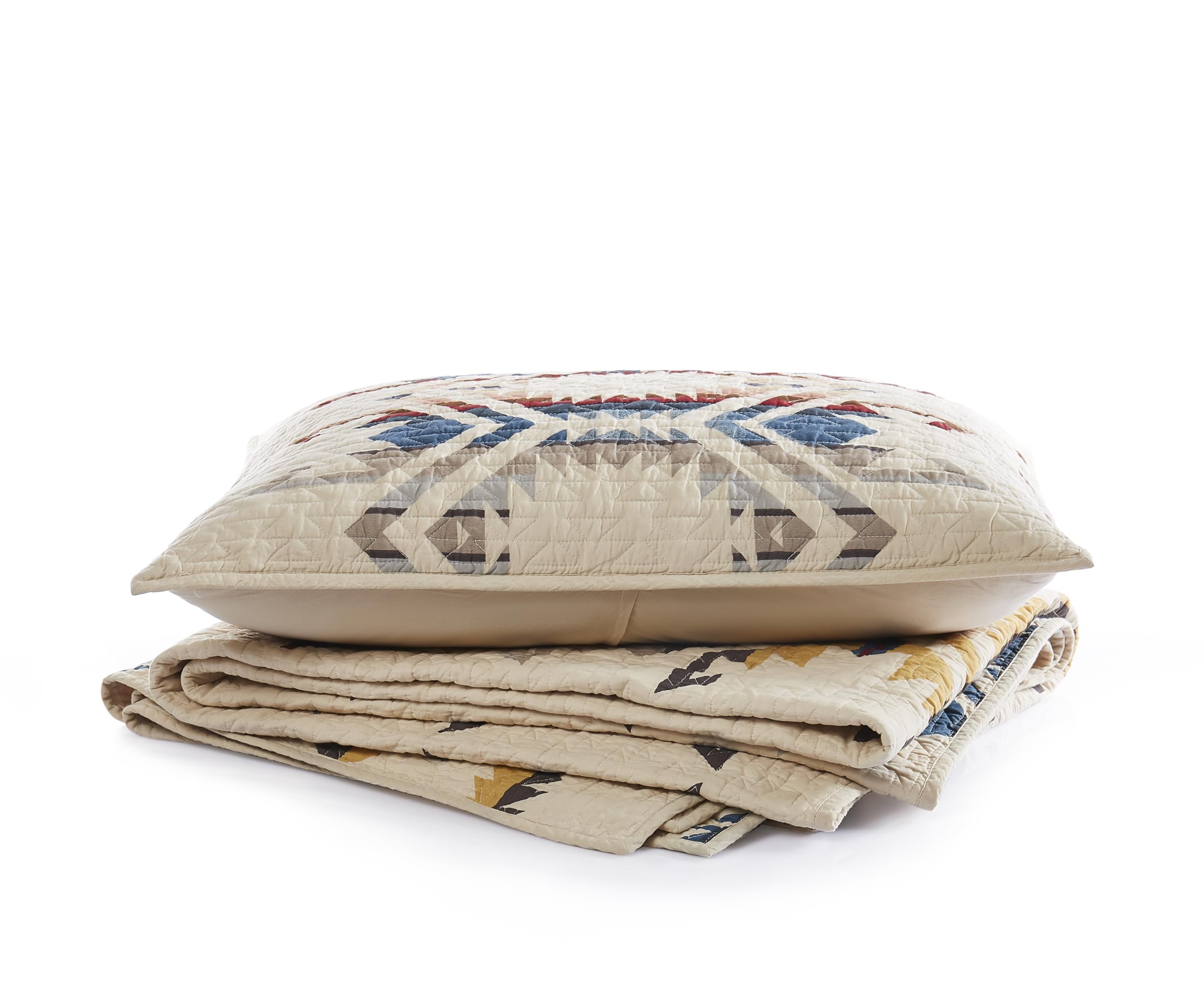 PENDLETON 37507 White Sands Twin XL Quilt Set - Breathable, Wrinkle Resistant Soft Cotton Rustic Printed Diamond Stitched Coverlet Blanket, Machine Washable 2-Piece Bedding for Guest Room, Dorm & Cozy Home Decor (Twin, Sandshell)