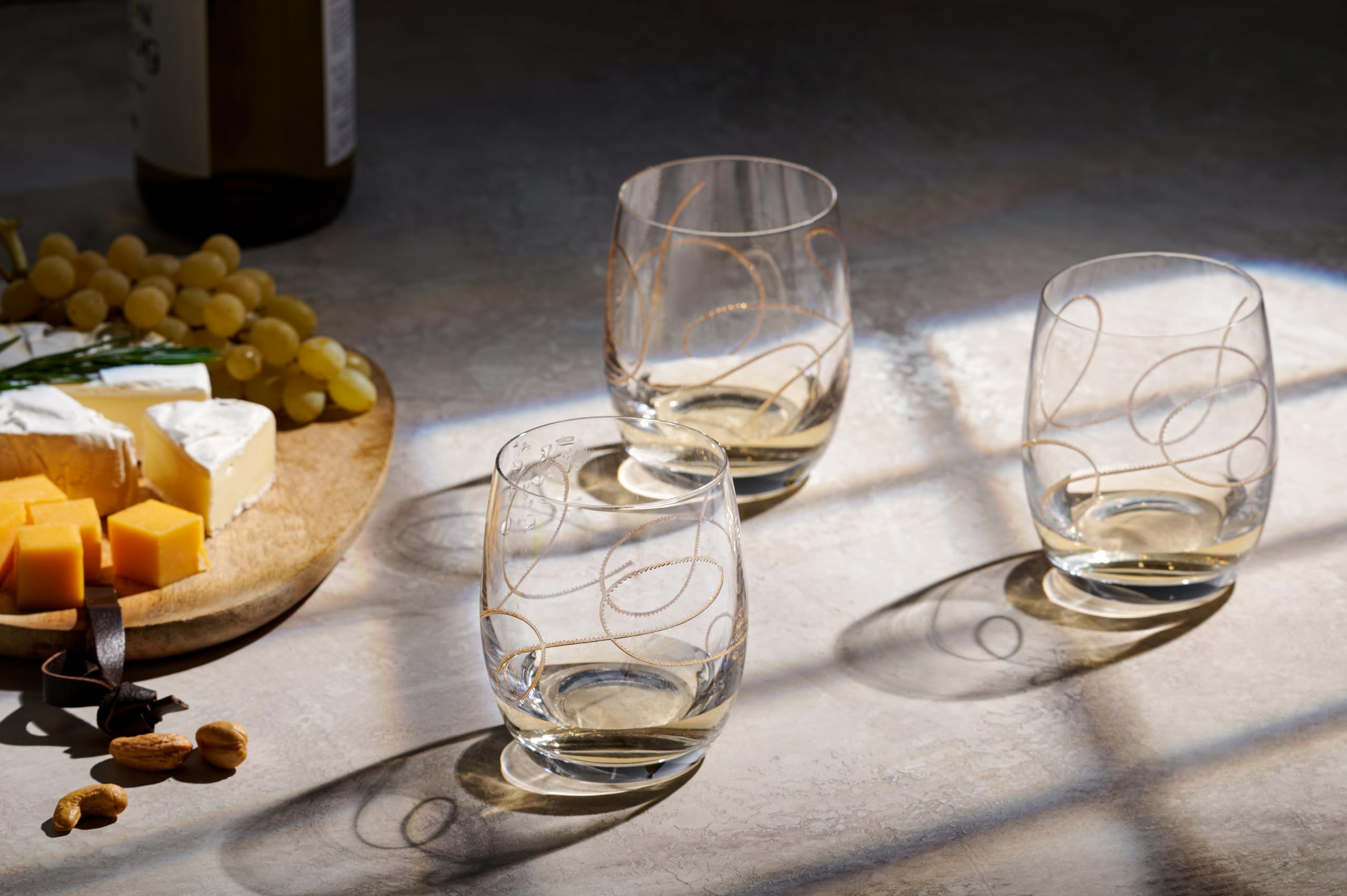 Premium Barski Glass Tumbler Set - 4 Elegant 14oz Double Old Fashioned Glasses with Gold String Design, European Crafted for Cocktails, Whiskey & Home Bar Use