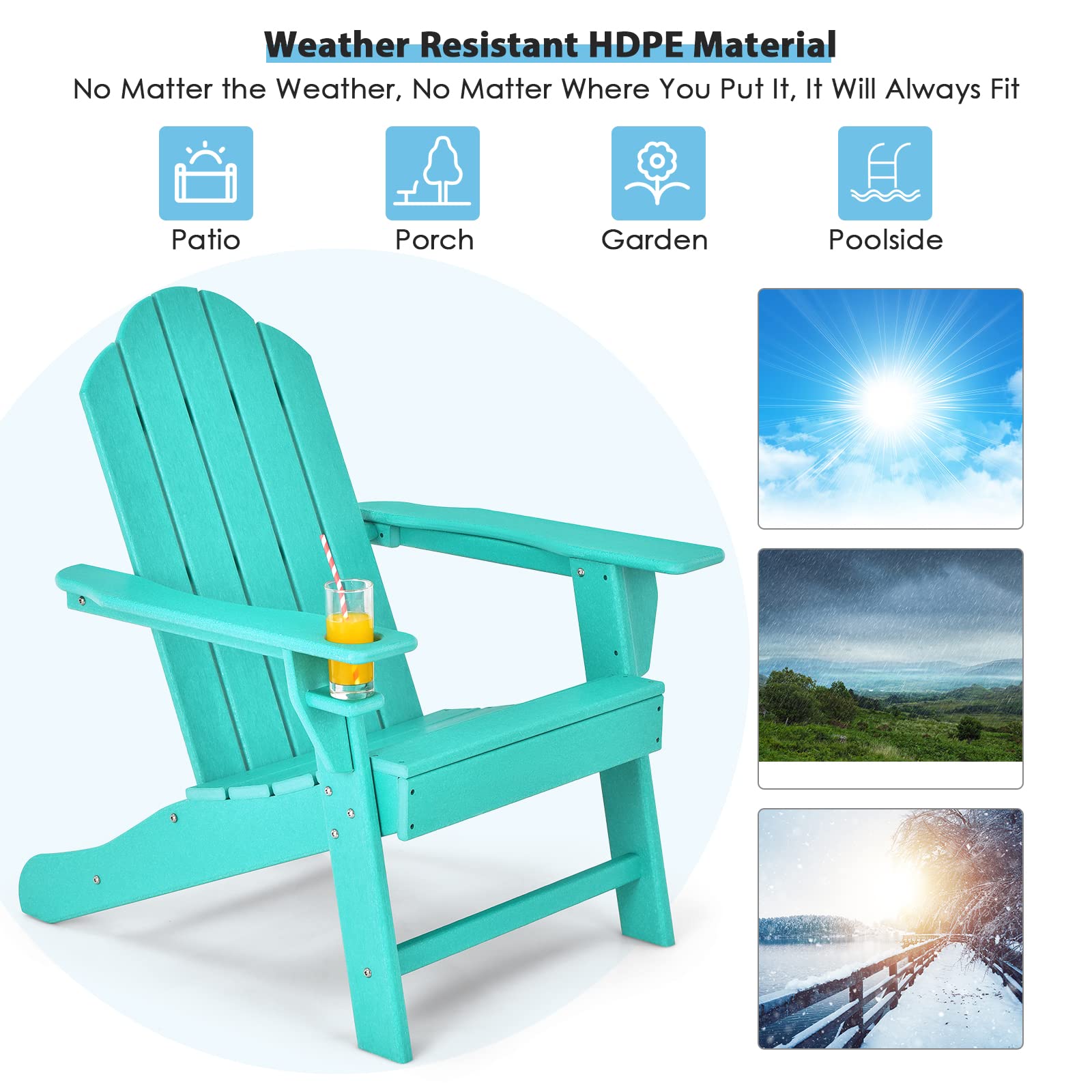 Giantex Adirondack Chair Outdoor Fire Pit Chairs - Weather Resistant HDPE Patio Furniture for Camping, Deck, Garden, Yard & Porch - Durable Composite Lawn Seating in Turquoise - Perfect for Backyard Relaxation, Bonfires & Outdoor Gatherings