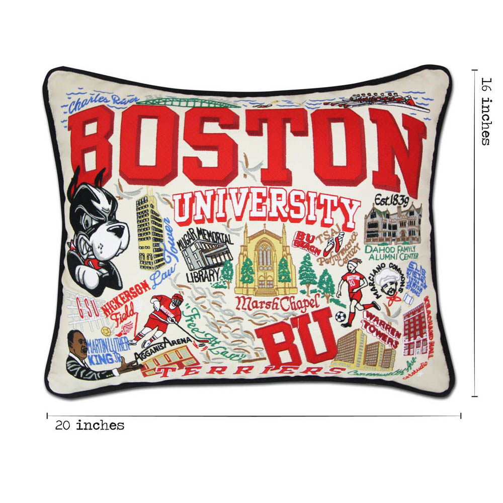 Boston University Embroidered Throw Pillow Cover - BU Collegiate Home Decor for Dorm, Office & Gifts - Machine Washable College Pillow Case with University Logo