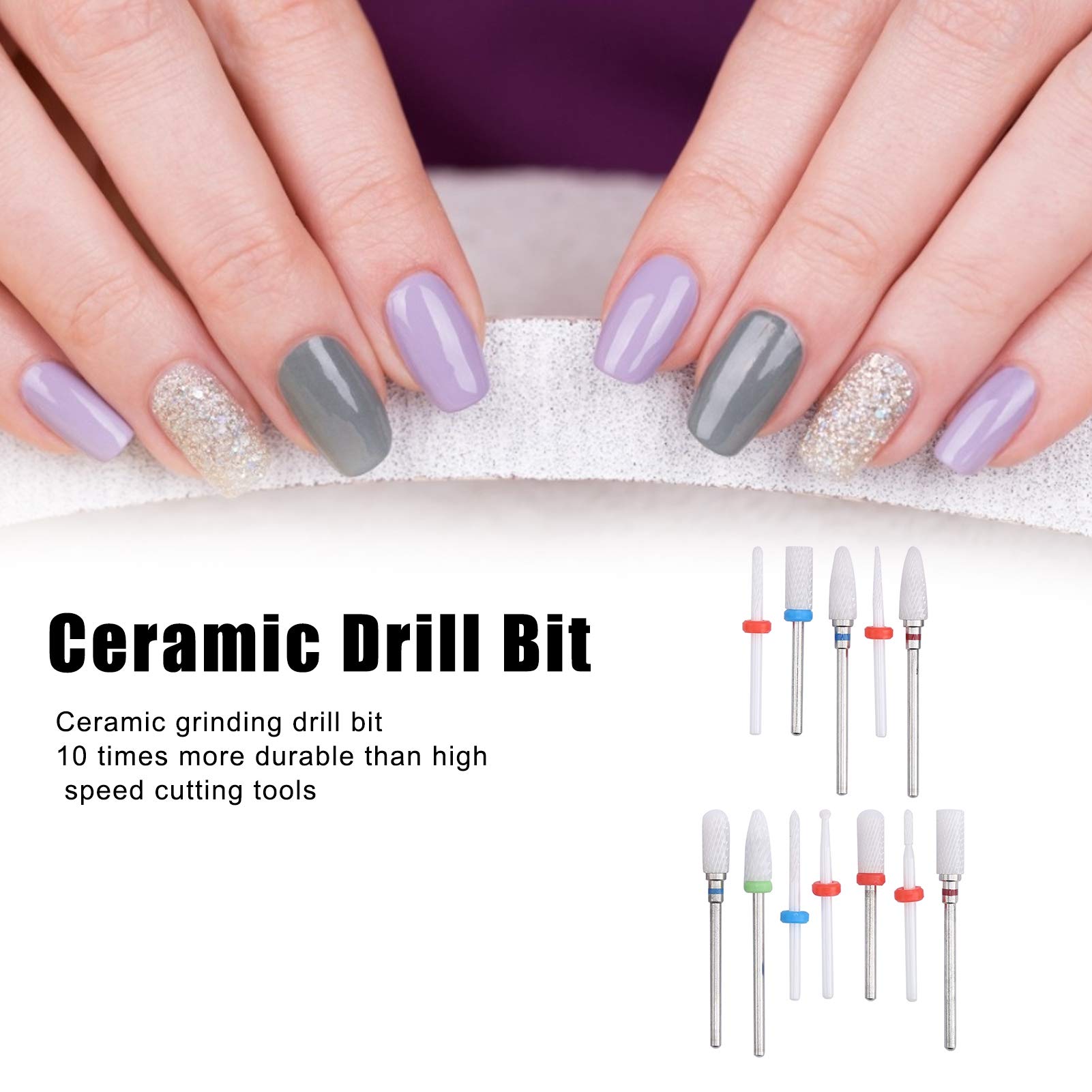 12PCS Ceramic Nail Drill Bits for Electric Nail File - Professional Acrylic Nails & Cuticle Care - Durable Milling Cutter Bits for Manicure & Pedicure - Perfect for Salon & Home Nail Art