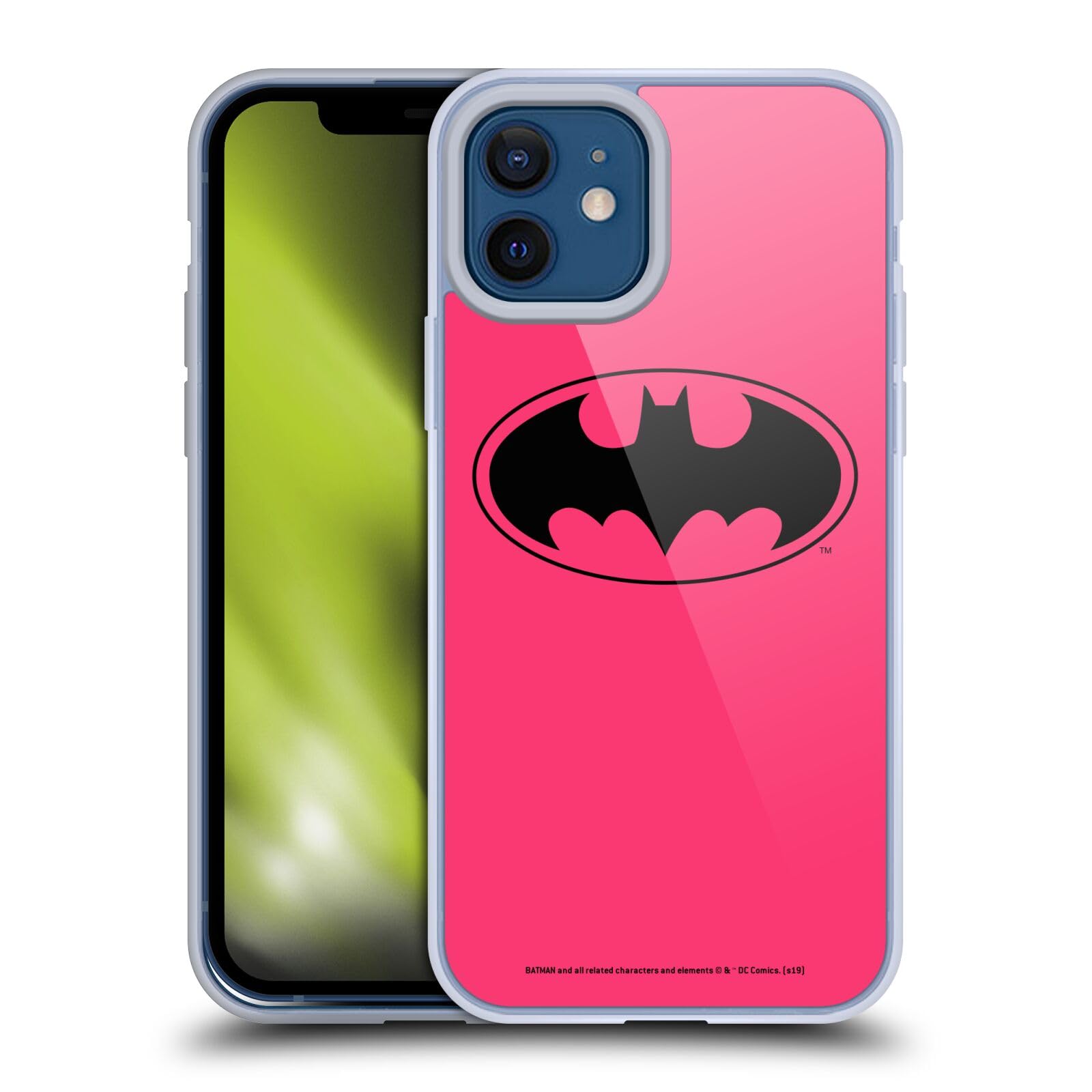 Official Batman DC Comics Pink Logo Soft Gel Case for Apple iPhone 12/12 Pro - Durable Protective Phone Cover with Superhero Design, Perfect for Fans, Daily Use & Gift Giving