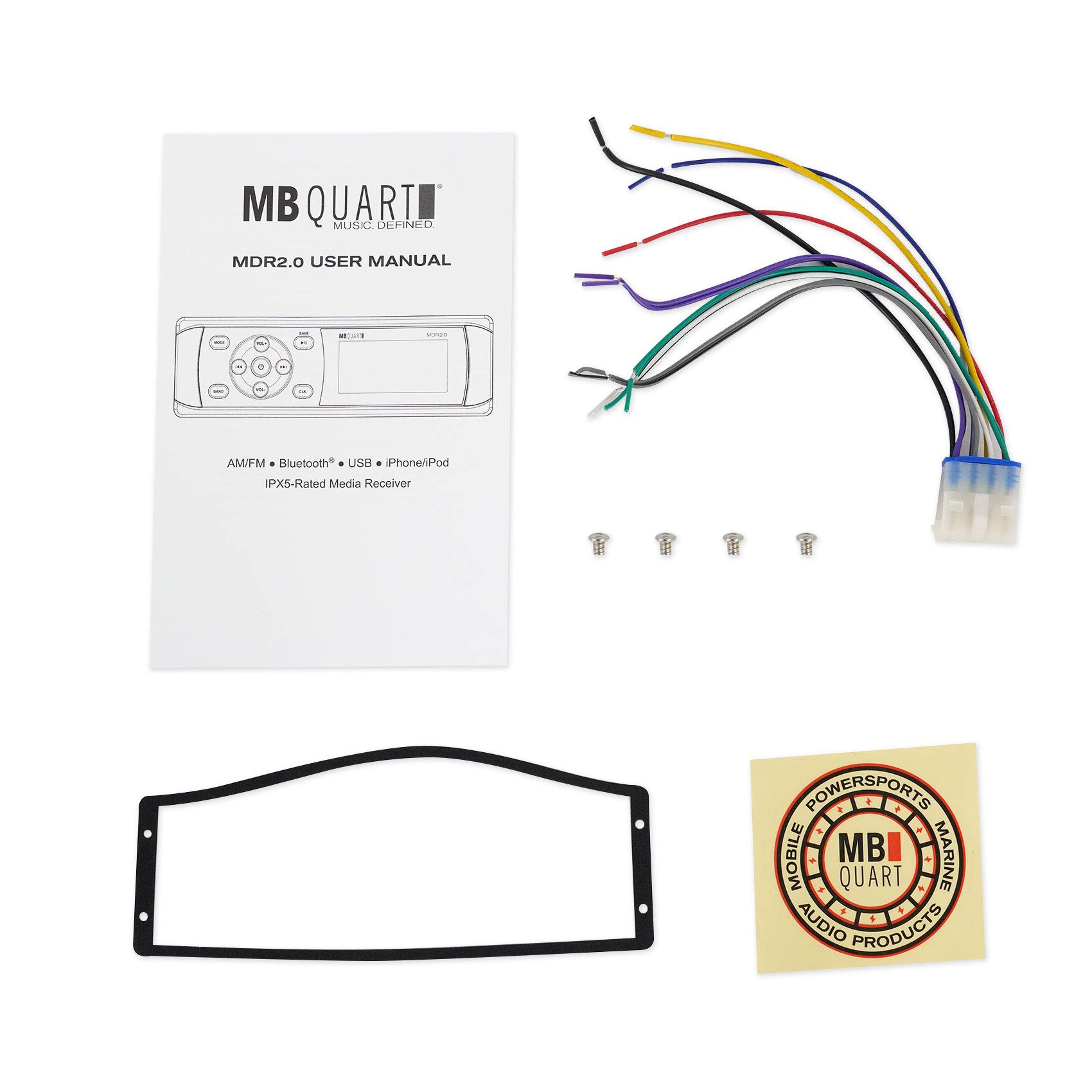 MB Quart MDR2.0 1-Din Marine Bluetooth Stereo with USB/AUX & (2) 6.5