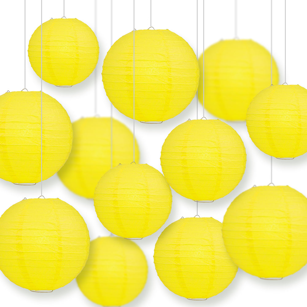 12-Piece Yellow Chinese Paper Lanterns Set - 12/10/8 Inch Hanging Decorations for Wedding, Party & Festival Decor - Perfect for Asian-Themed Events, Home Decor and Outdoor Celebrations