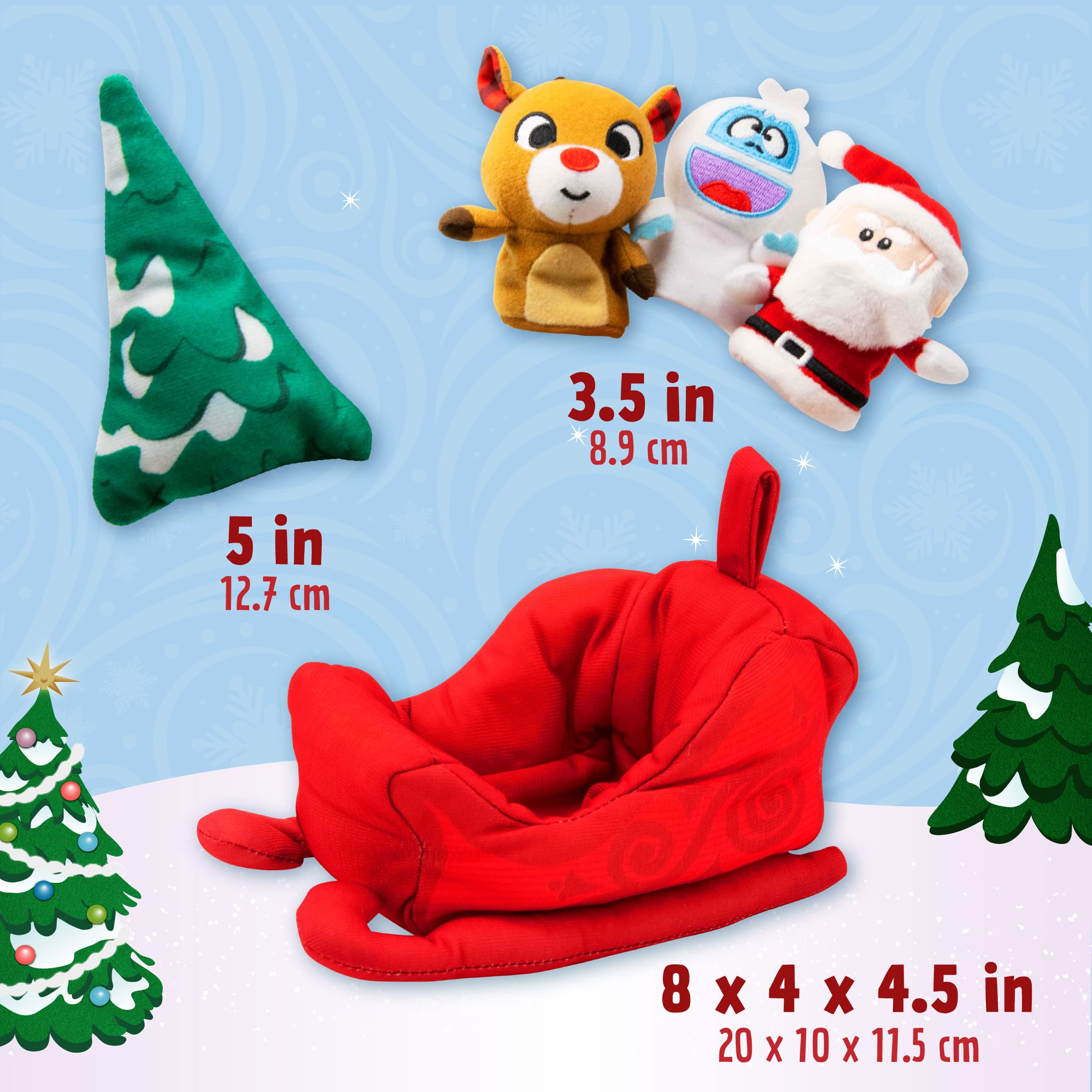 KIDS PREFERRED Christmas Rudolph The Red-Nosed Reindeer Finger Puppet Playset with Sleigh - 5 Piece Holiday Plush Toy Set for Toddlers (23133) | Fun Christmas Party Favors & Interactive Storytime Toys for Kids