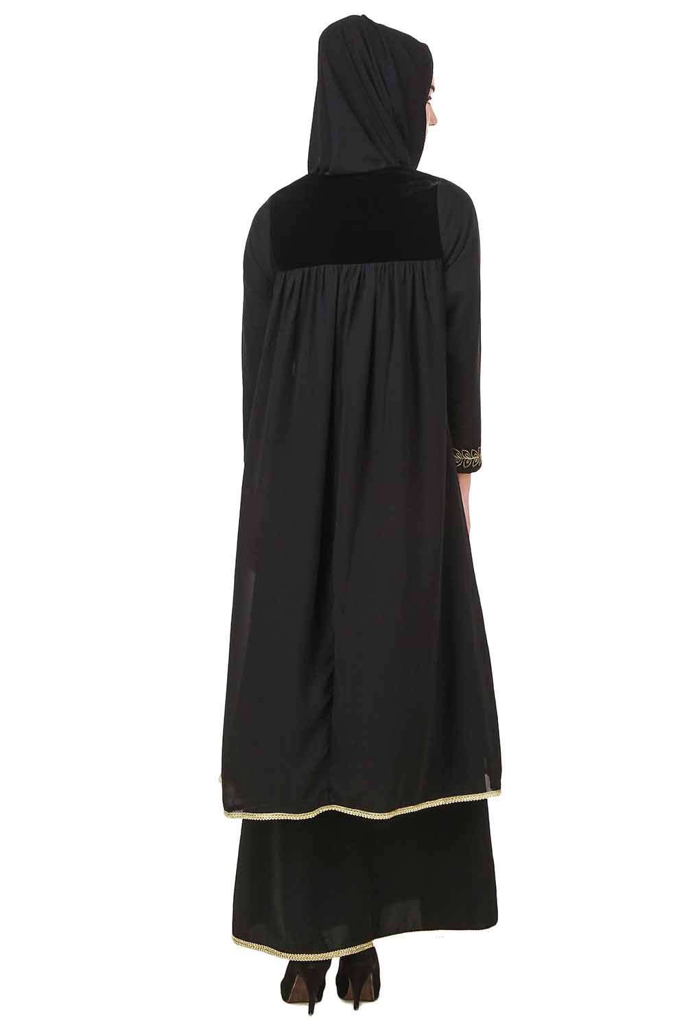 Elegant Black Dual Layer Nida & Georgette Embroidered Abaya Dress AY 707 - Perfect for Islamic Prayer, Special Occasions & Modest Fashion