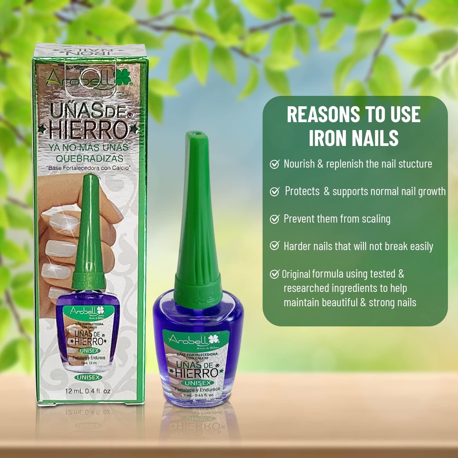 Best Iron Nail Hardener for Strong & Healthy Nails - 0.4oz Unisex Nail Strengthener - Perfect for Brittle Nails Care at Home, Salon & Travel
