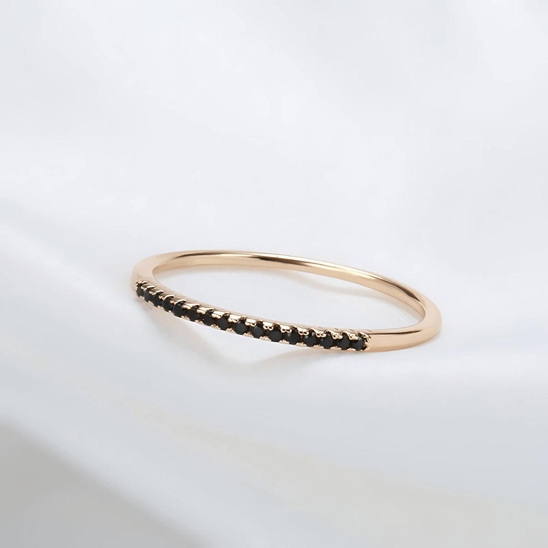Black Zircon Half Eternity Pave Stacking Ring | HJ236 | Elegant Wedding Band, Anniversary Gift, Promise Ring for Women