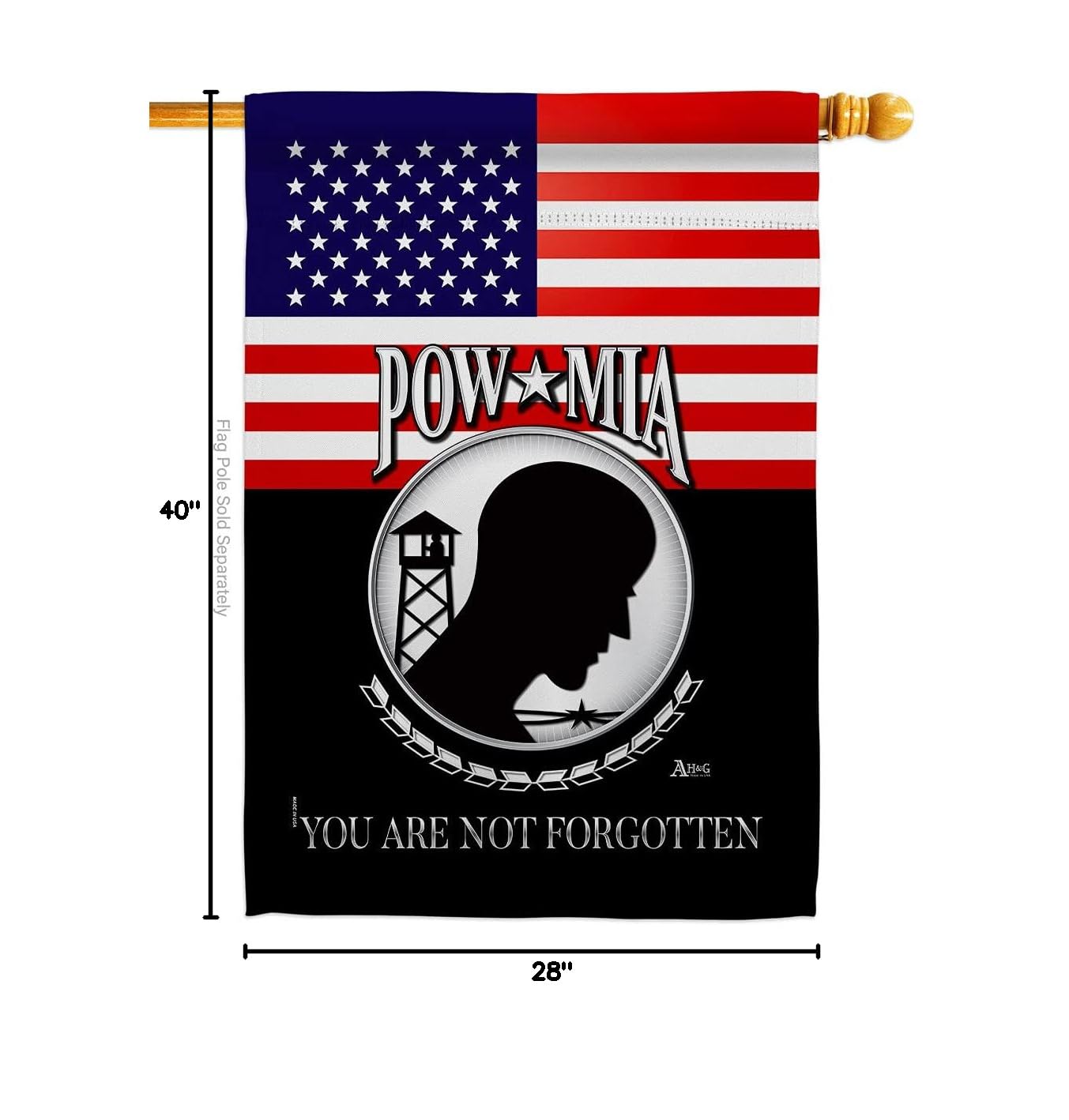 Americana Home & Garden H140626-BO 28x40 Inch Double-Sided US POW MIA House Flag - Patriotic Military Banner for Yard, Garden & Outdoor Decor - Perfect Gift for Veterans & Armed Forces Supporters