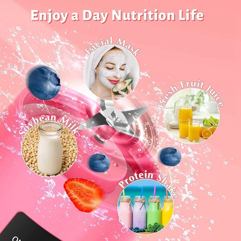 Portable USB Blender 380ml - 6 Blade Travel Juicer for Smoothies & Shakes - Gym, Office, Outdoor