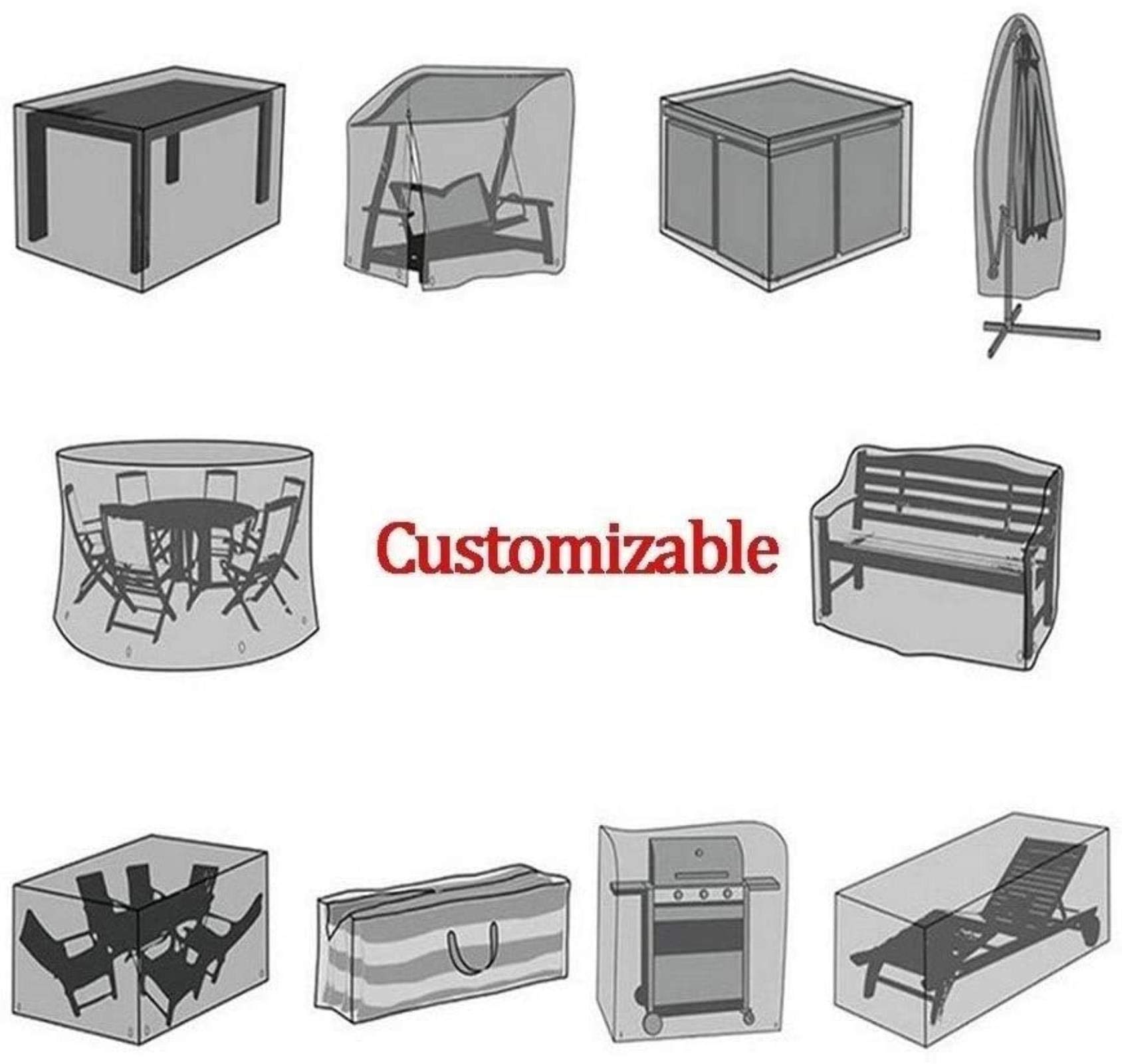 **210x140x70cm Waterproof Garden Furniture Cover - Heavy Duty Patio Table Protector for Rattan Sets, Dustproof & Customizable Outdoor Tarpaulin (Black) - Perfect for Patio, Deck, and Backyard Furniture Protection**