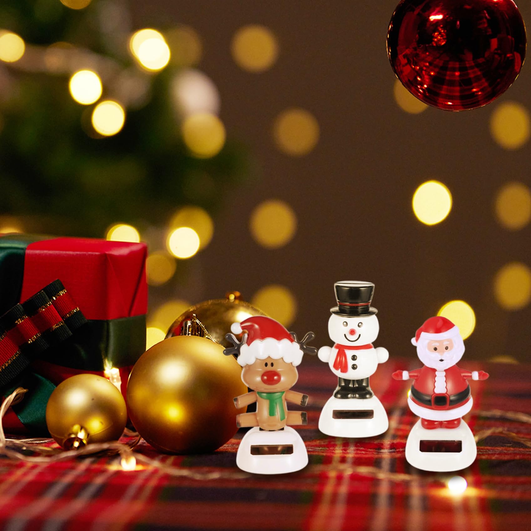Solar Dancing Toys Set of 3 - Elk, Santa & Snowman Christmas Decorations | Solar Powered Head Shaking Desk Toys for Car Dashboard, Office & Home Decor | Perfect for Holiday Gifts, Window Sills & Workspace Decorations