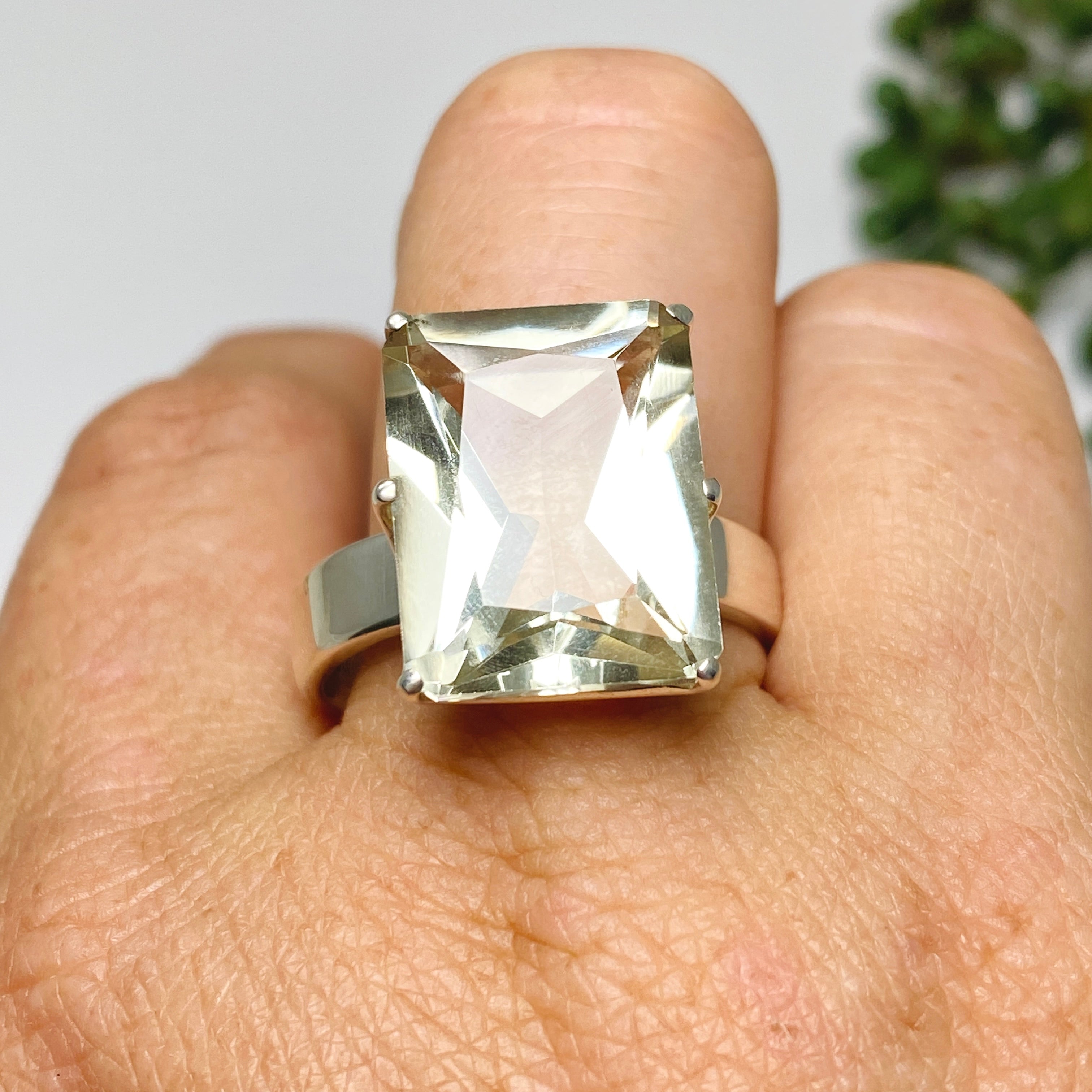Prasiolite (Green Amethyst) Emerald Cut Faceted Ring - Size 13 - Sterling Silver Jewelry PRGJ616 - Perfect for Weddings, Anniversaries & Special Occasions