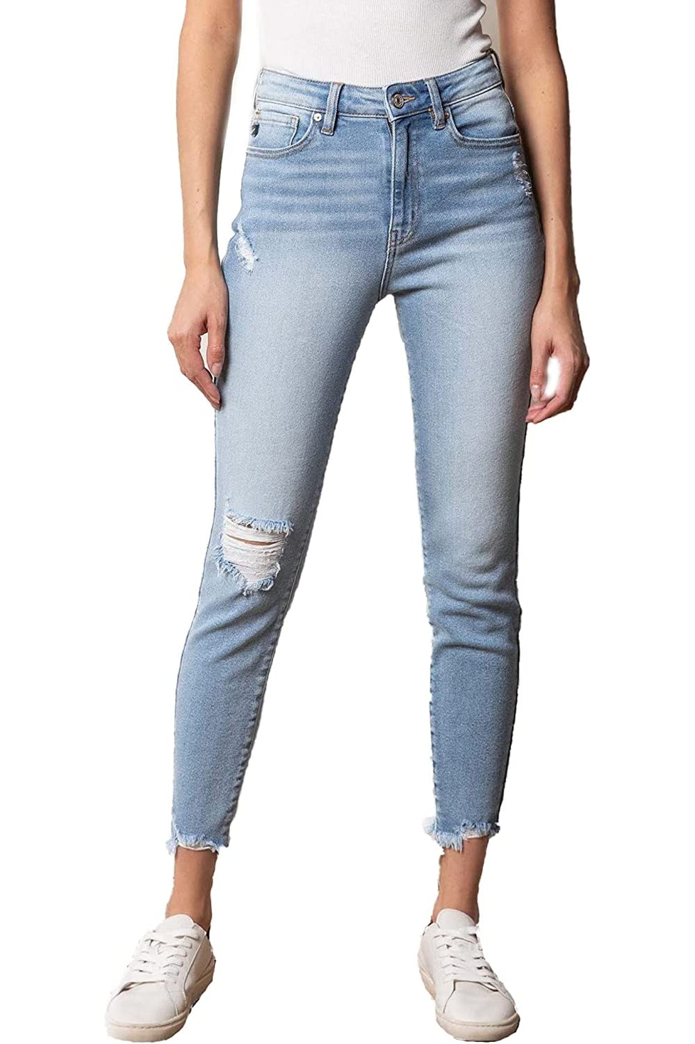 SALT TREE Women's High Rise Distressed Skinny Jeans - Vintage Ripped Ankle Jeans for Casual Outfits & Streetwear Fashion