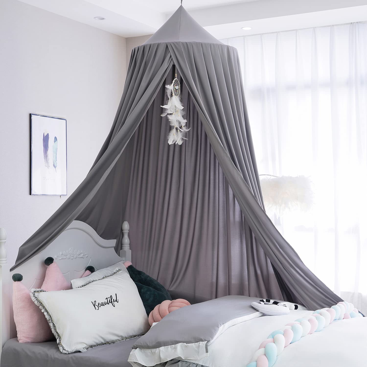 HggTjj Princess Bed Canopy for Girls - Dreamy Mosquito Net with Fairy Lights - Perfect for Kids' Bedroom Decor, Birthday Gifts & Sleepovers