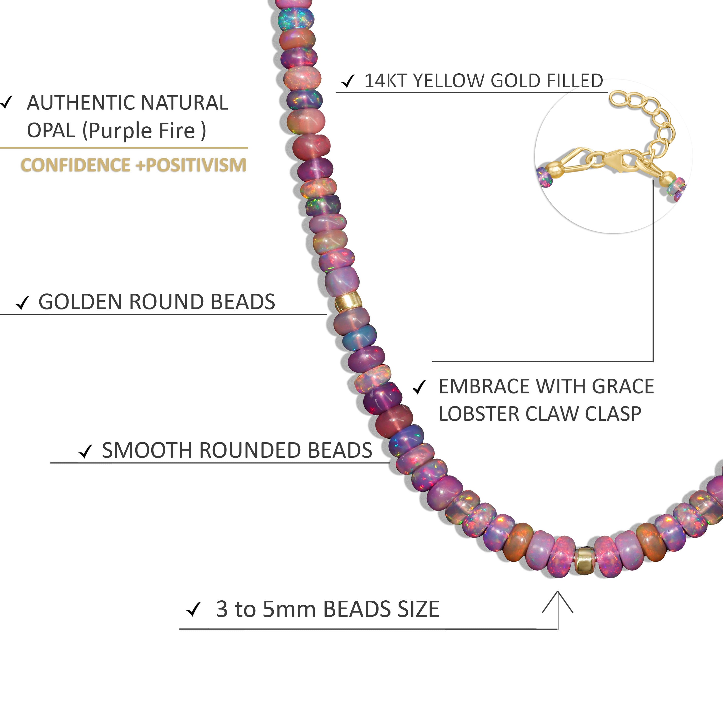 Natural Purple Opal Beaded Necklace for Women - Elegant Handmade Jewelry Gift for Her, Birthday, Anniversary & Special Occasions