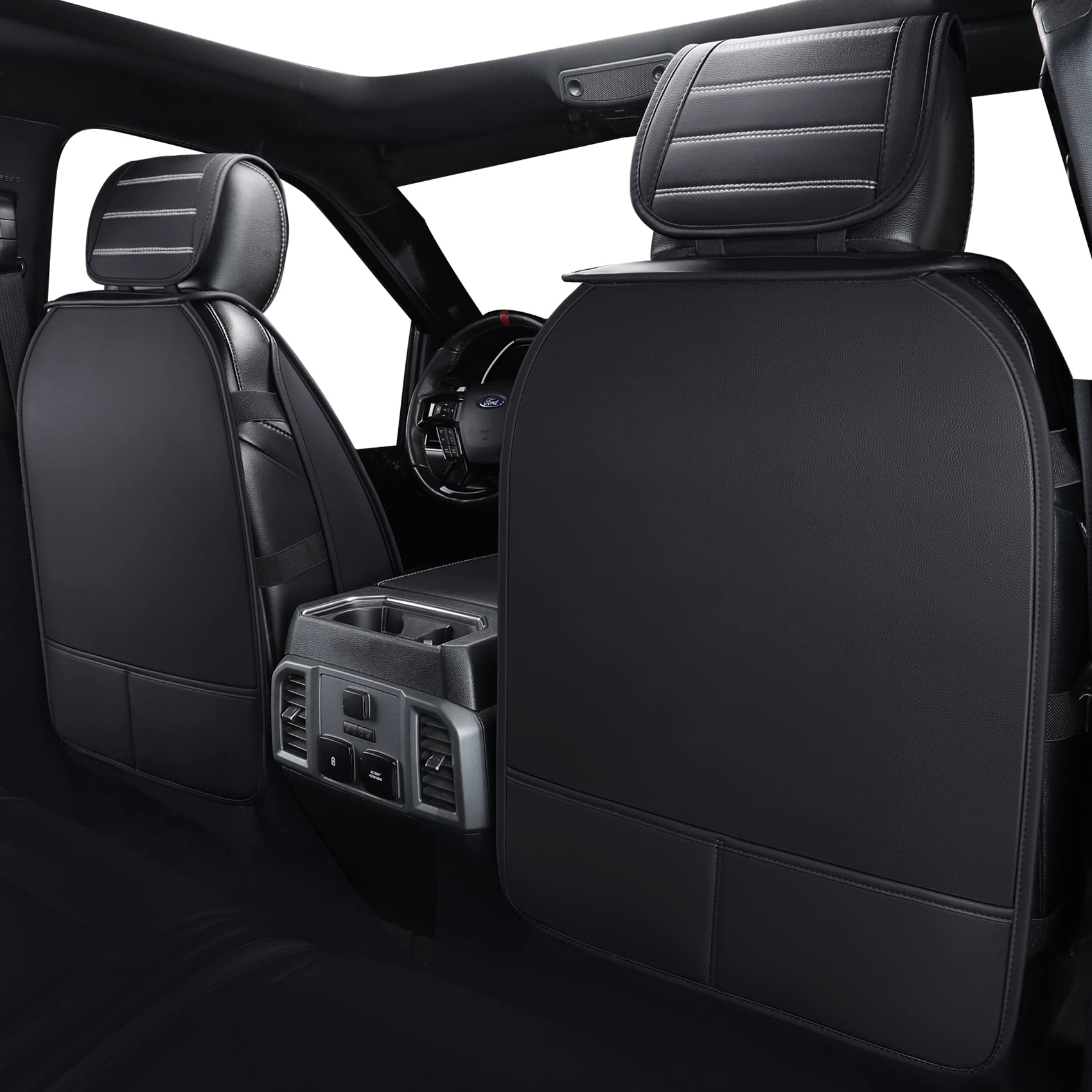 YIERTAI Waterproof Leather Seat Covers for 2009-2025 Ford F150 & 2017-2025 F250 F350 F450 SuperCrew - 2-Piece Front Set (Black-White) - Durable Cushion Protectors for Trucks & Off-Road Adventures