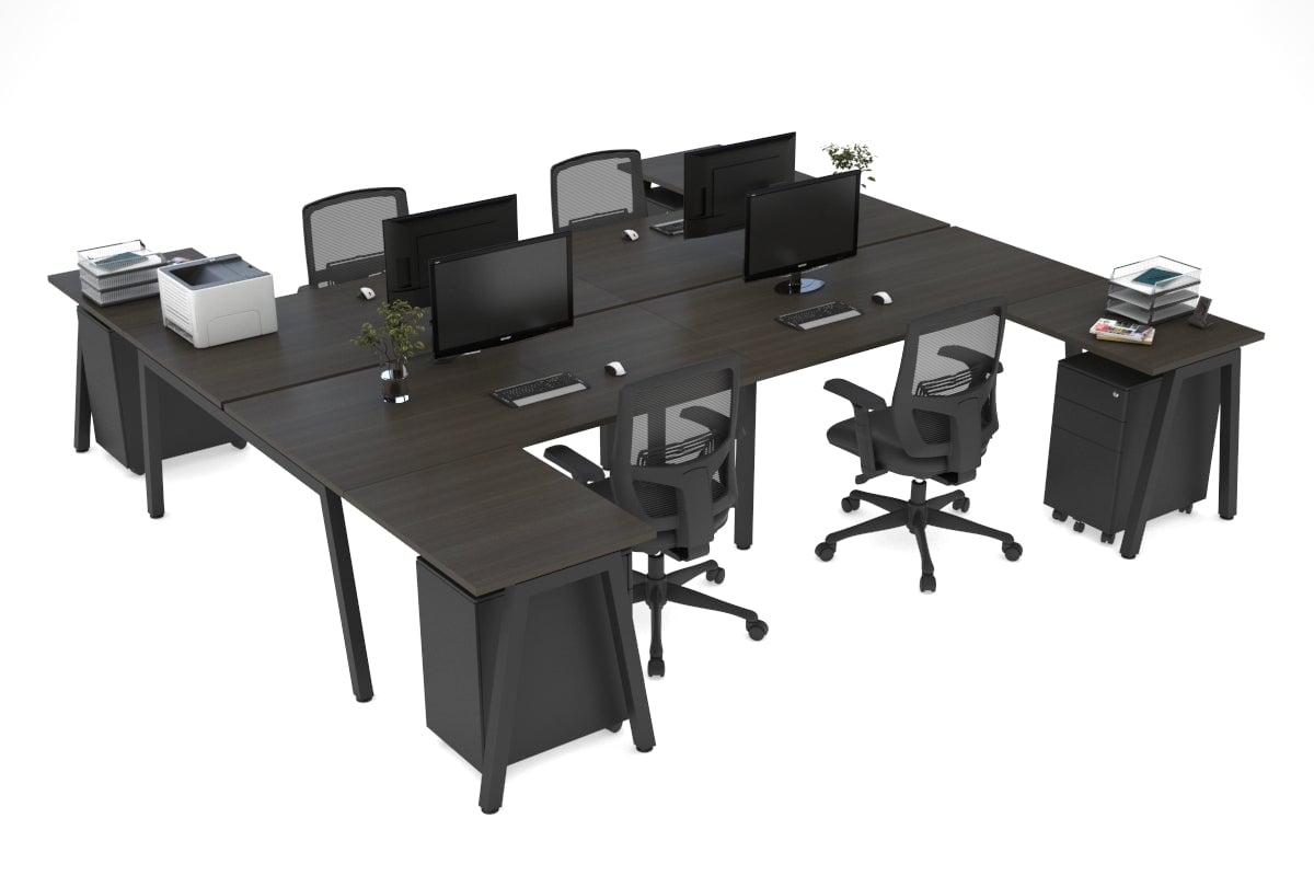 Quadro A Legs 4-Person Corner Workstation - H Configuration Black Frame [1600L x 1800W with Cable Management] | Office & Home Workspace Solution for Team Collaboration