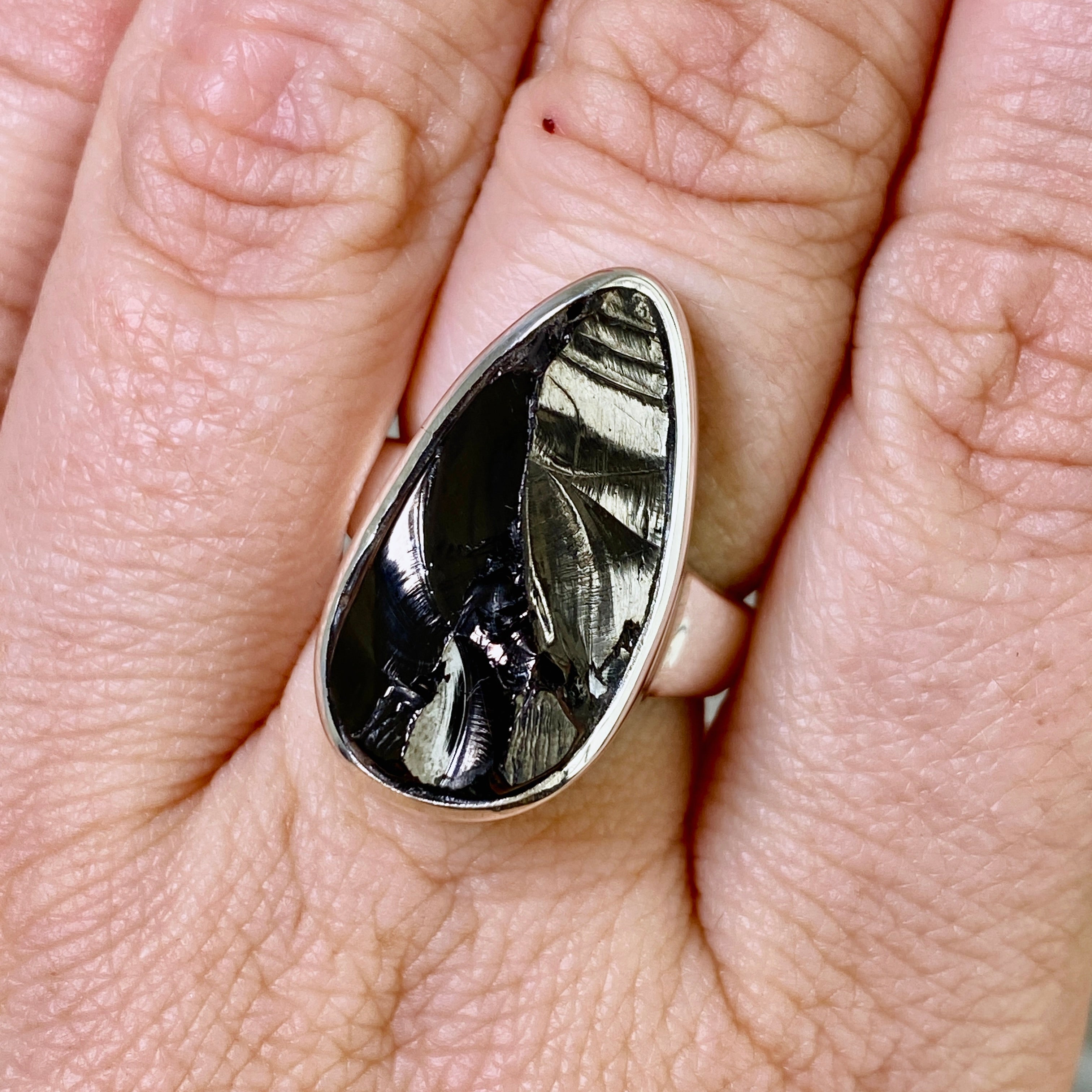 Shungite Teardrop Raw Ring Size 7 - Natural Black Stone Jewelry for Women - Perfect for Energy Protection, Meditation & Everyday Wear