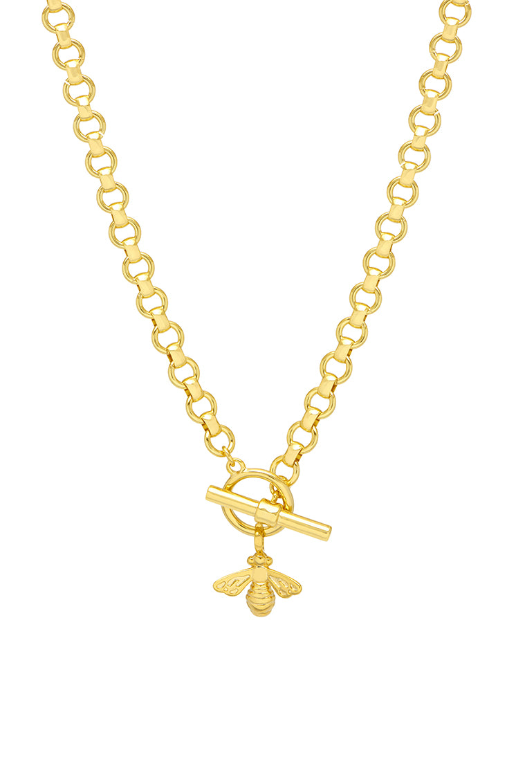 Bumble Bee T Bar Chain Necklace - 18K Gold Plated Stainless Steel Bee Pendant Jewelry for Women - Perfect for Casual Wear, Layering & Gift Giving