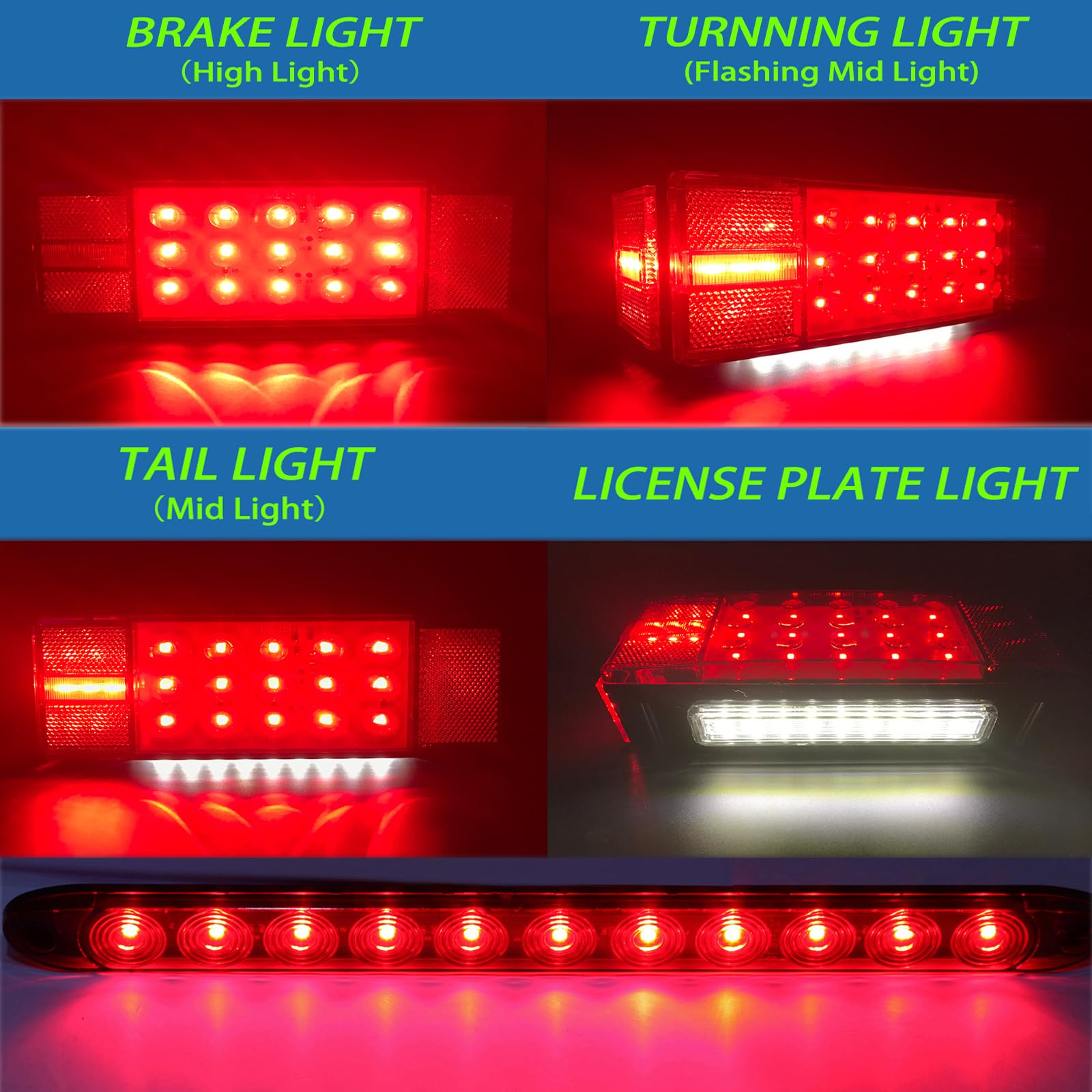 **Brightest 8x3 Inch LED Submersible Boat Trailer Lights Kit – Waterproof with 29ft 4-Way Flat Wiring Harness – Perfect for Marine, Towing & Outdoor Trailers**