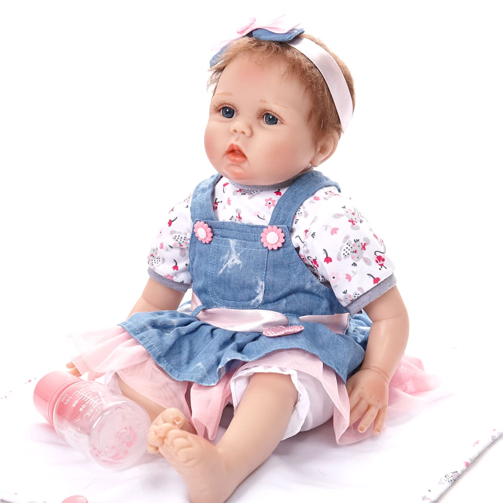 LBYLYH 22 Inch Realistic Reborn Baby Doll - Soft Body Silicone Vinyl Toddler Doll with Open Eyes | Lifelike Girl Doll in Pink Dress | Perfect Christmas Gift for Kids & Collectors | Great for Role Play, Nursery Decor & Gift Giving
