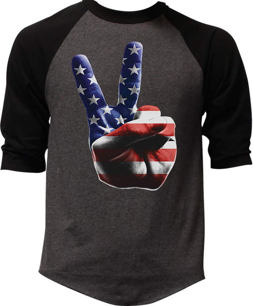 American Peace Hand Graphic Raglan Baseball T-Shirt for Men - Charcoal/Black - Casual Streetwear & Patriotic Apparel