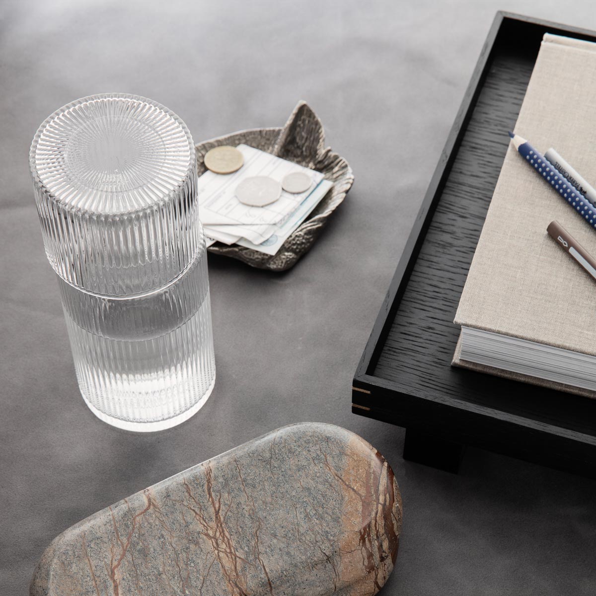 FERM LIVING Ripple Carafe Set - 17oz Glass Water Pitcher with Elegant Wave Design for Home, Kitchen & Dining Table Decor | Perfect for Serving Juice, Iced Tea & Cocktails