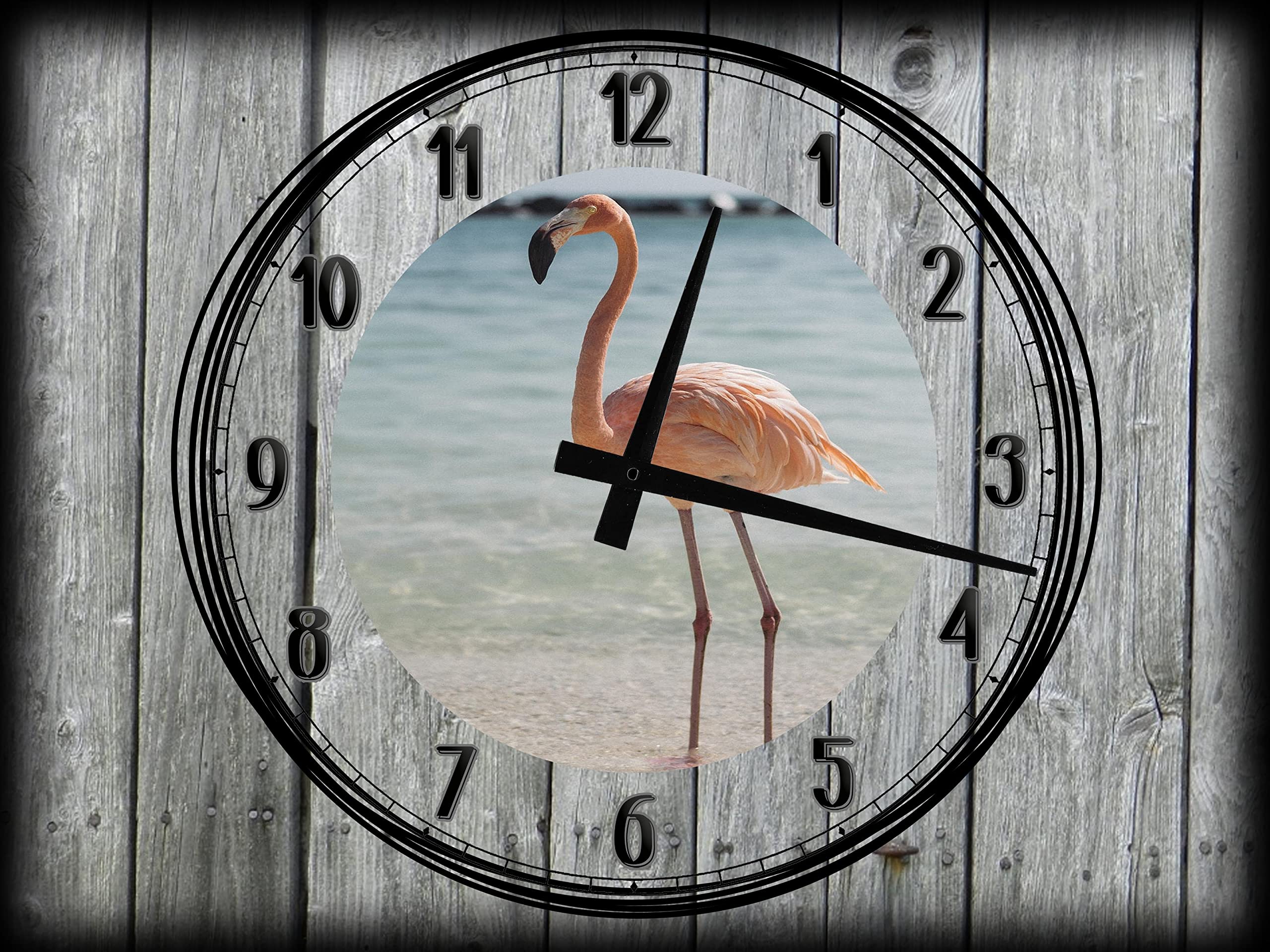 12x16 Inch Large Flamingo Wall Clock - Tropical Canvas Wall Art Decor for Kitchen, Living Room & Bedroom | Gray Modern Home Decor