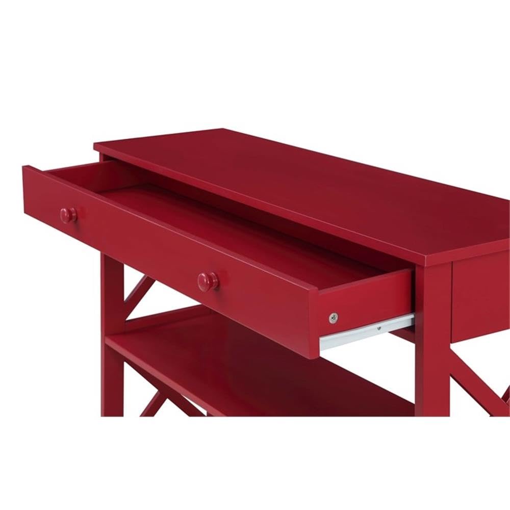 Pemberly Row Transitional One-Drawer Console Table with Shelves in Cranberry Red - Elegant Entryway Furniture for Hallway, Living Room & Foyer Decor
