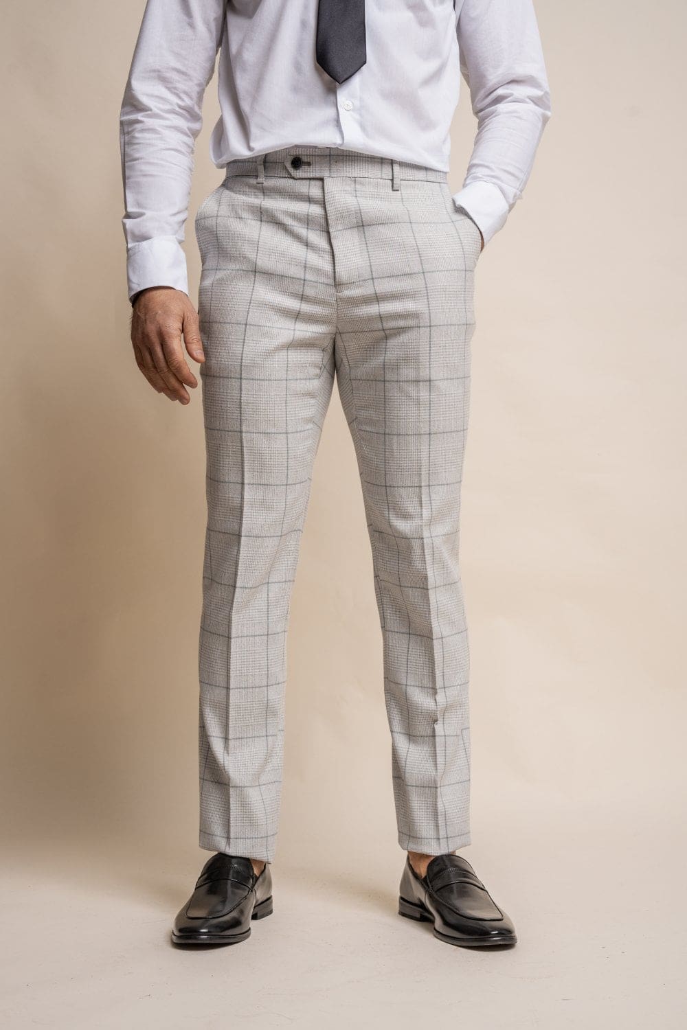 Cavani Radika Light Grey Check Tweed Pants for Women - Classic Office Trousers & Smart Casual Workwear
