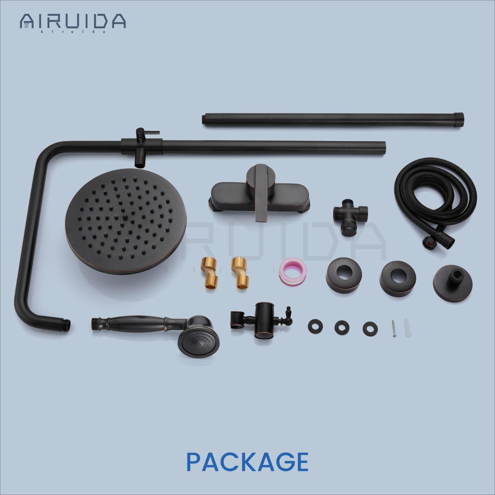 Airuida Oil Rubbed Bronze Exterior Shower System - 8 Inch Rainfall Shower Head with Single Handle, Solid Copper Diverter & Dual Function Faucet Combo for Outdoor/Patio/Garden Use