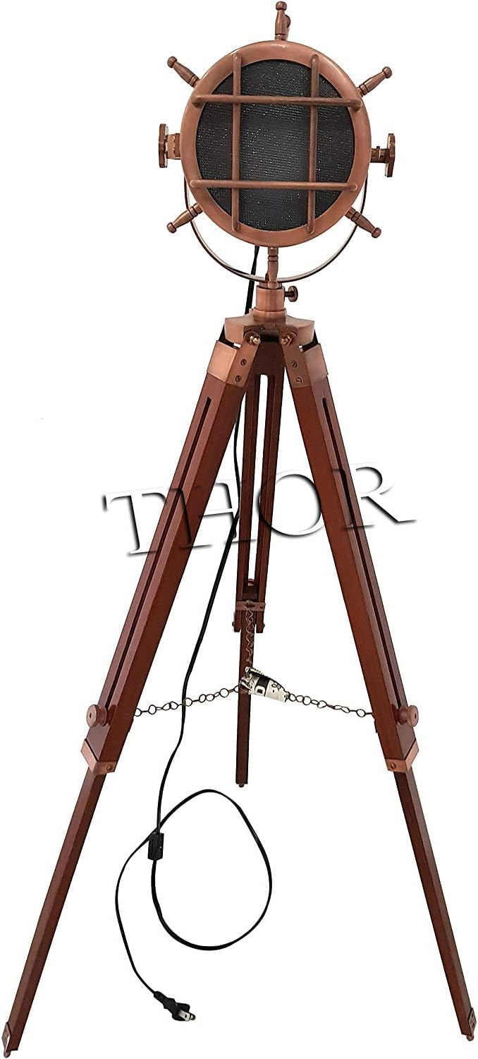 THOR INSTRUMENTS Vintage Nautical Spotlight Searchlight Floor Lamp - Adjustable Studio Tripod for Home & Office Decor - Perfect Rustic Gift for Collectors | Ideal for Living Room, Study & Coastal-Themed Spaces