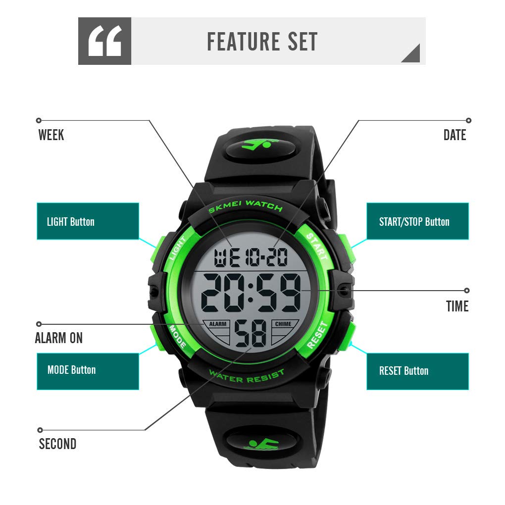 **Digital Sports Watch for Boys & Girls - Waterproof Kids Wristwatch with Alarm, Stopwatch, 12/24H Time & Calendar - Perfect for Outdoor Activities, Swimming & School (Ages 3-15)**