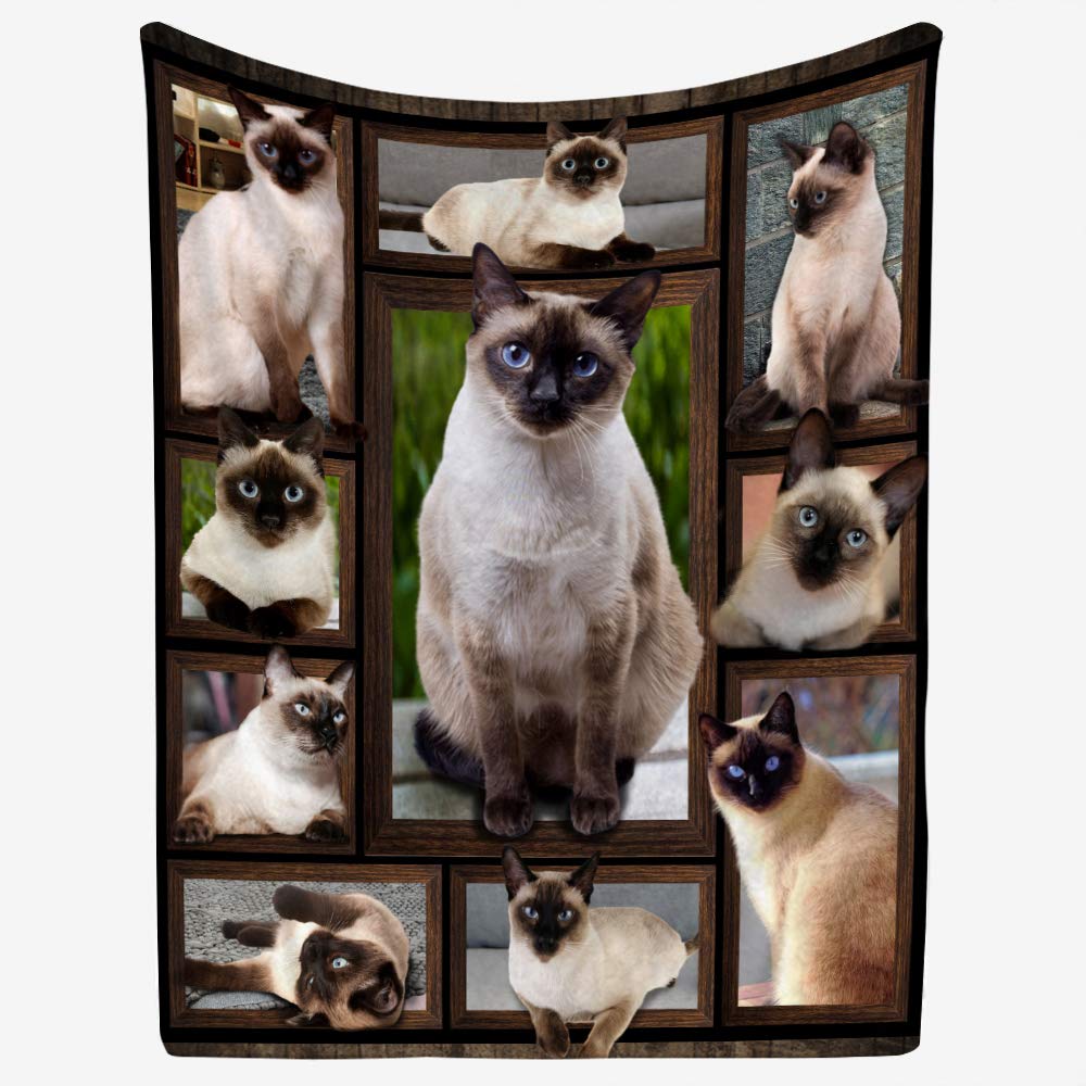 Siamese Cat Picture Fleece Blanket - Soft Throw Blanket for Couch, Bed & Sofa - Cozy XL (51.2