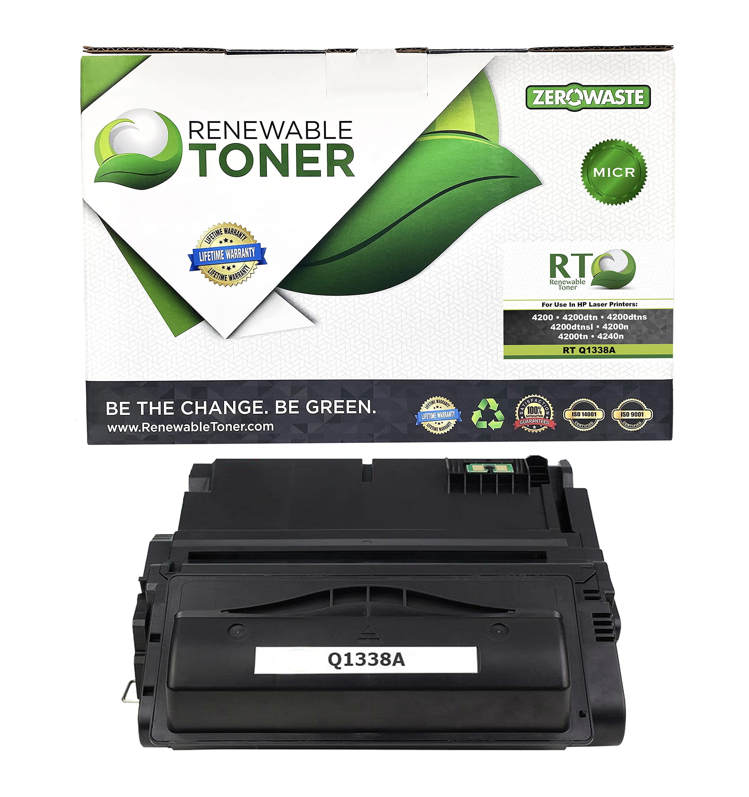 HP Q1338A Compatible MICR Toner Cartridge - Renewable Replacement for Laser Printers 4200, 4200dtn, 4200Dtns, 4200Dtnsl, 4200n, 4200tn - Ideal for Check Printing & Secure Banking Documents