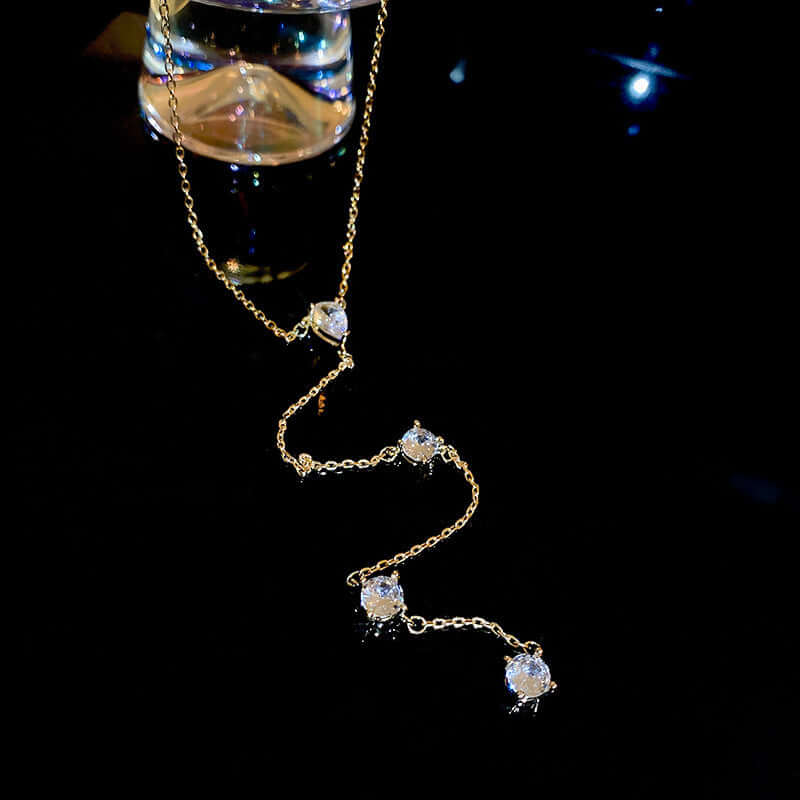 Elegant Teardrop Silver Tassel Lariat Necklace for Women | HN2188 | Perfect for Evening Parties, Weddings & Special Occasions