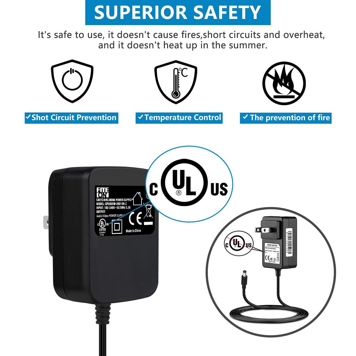FITE ON UL Listed AC Adapter Charger for Philips SB365/37S Wireless Speaker | Replacement Power Supply for Home, Office & Travel Use