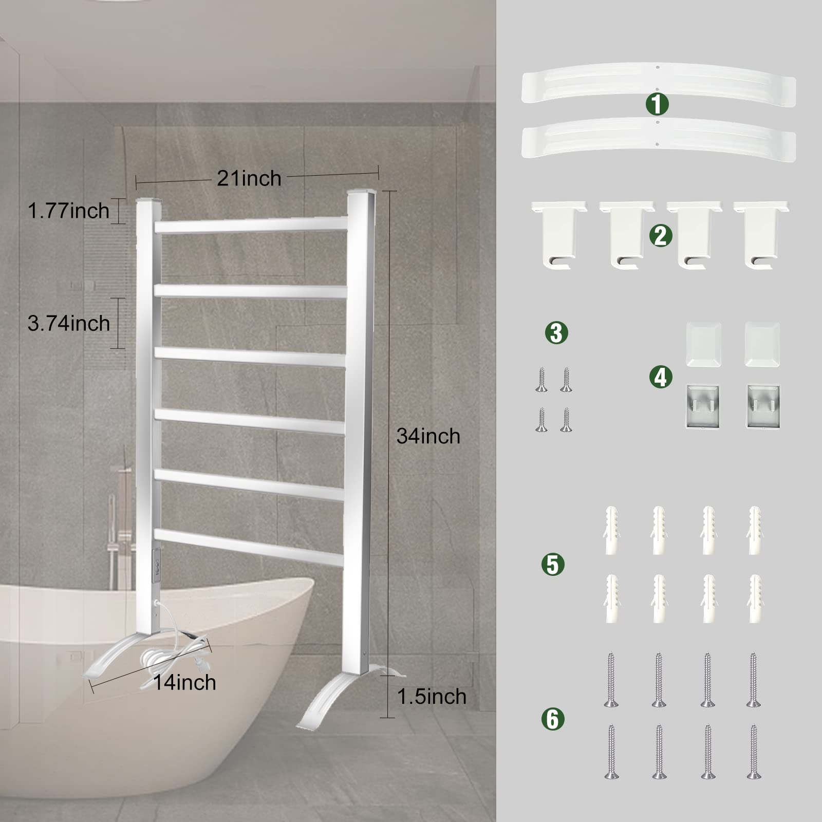 Premium Electric Towel Warmer for Bathroom - 6-Bar Heated Towel Rack with Timer & Wall Mounted Plug-in Design - Perfect for Spa, Luxury Hotels, and Cozy Home Bathrooms - Fast Drying & Warm Towels for Ultimate Comfort