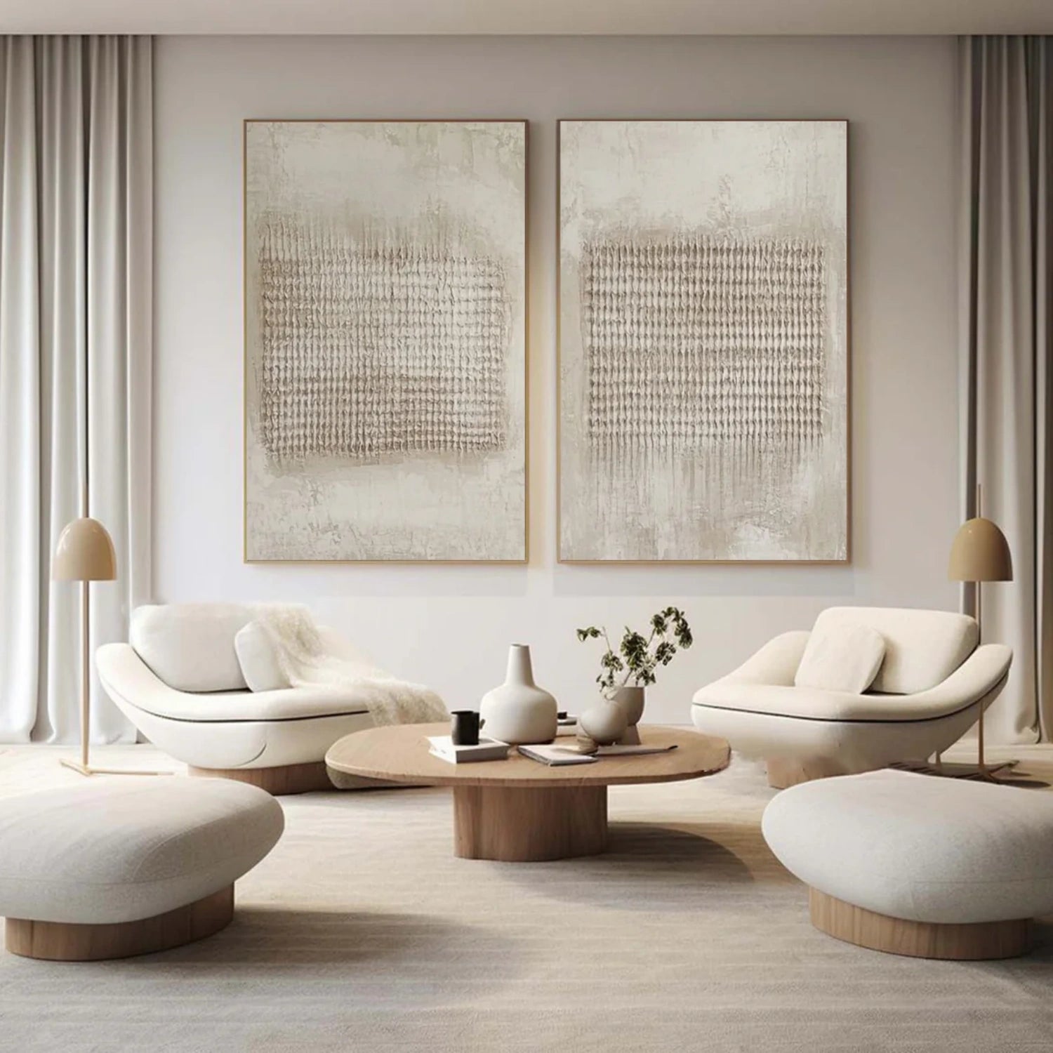 Abstract Beige and Brown Wall Art Set of 2 - Modern Canvas Paintings for Living Room, Bedroom & Office Decor #BB155