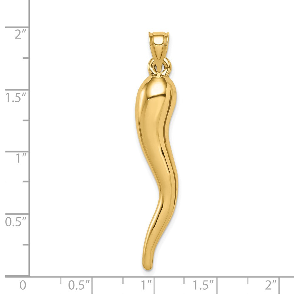 Italian Gold Lightweight Extra Large 3D Horn Charm Pendant - Model K6389 | Perfect for Necklaces, Bracelets & Italian-American Heritage Jewelry Gifts