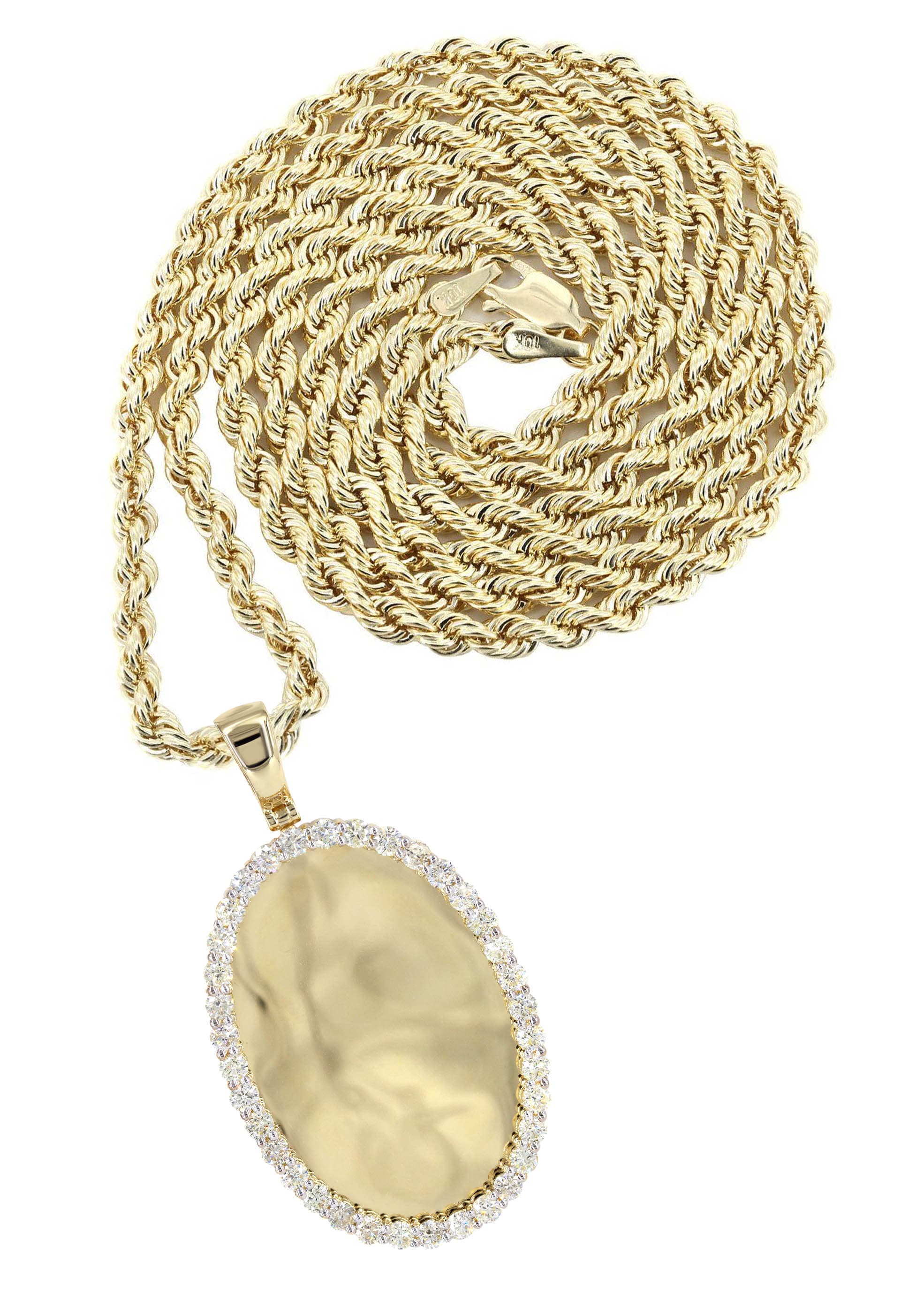 10K Yellow Gold Oval Picture Pendant Necklace with 3.33 Carat Diamond | 23 Grams | Elegant Jewelry Gift for Women | Perfect for Anniversaries, Birthdays & Special Occasions