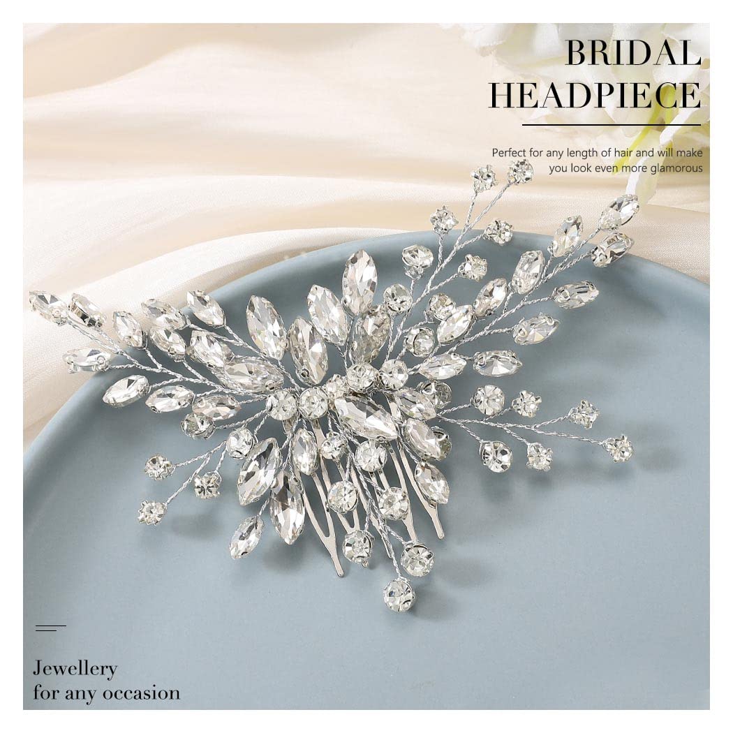 Elegant Silver Crystal Bridal Hair Comb with Rhinestones – Wedding Hair Accessories for Women & Girls – Perfect for Brides, Bridesmaids, and Special Occasions
