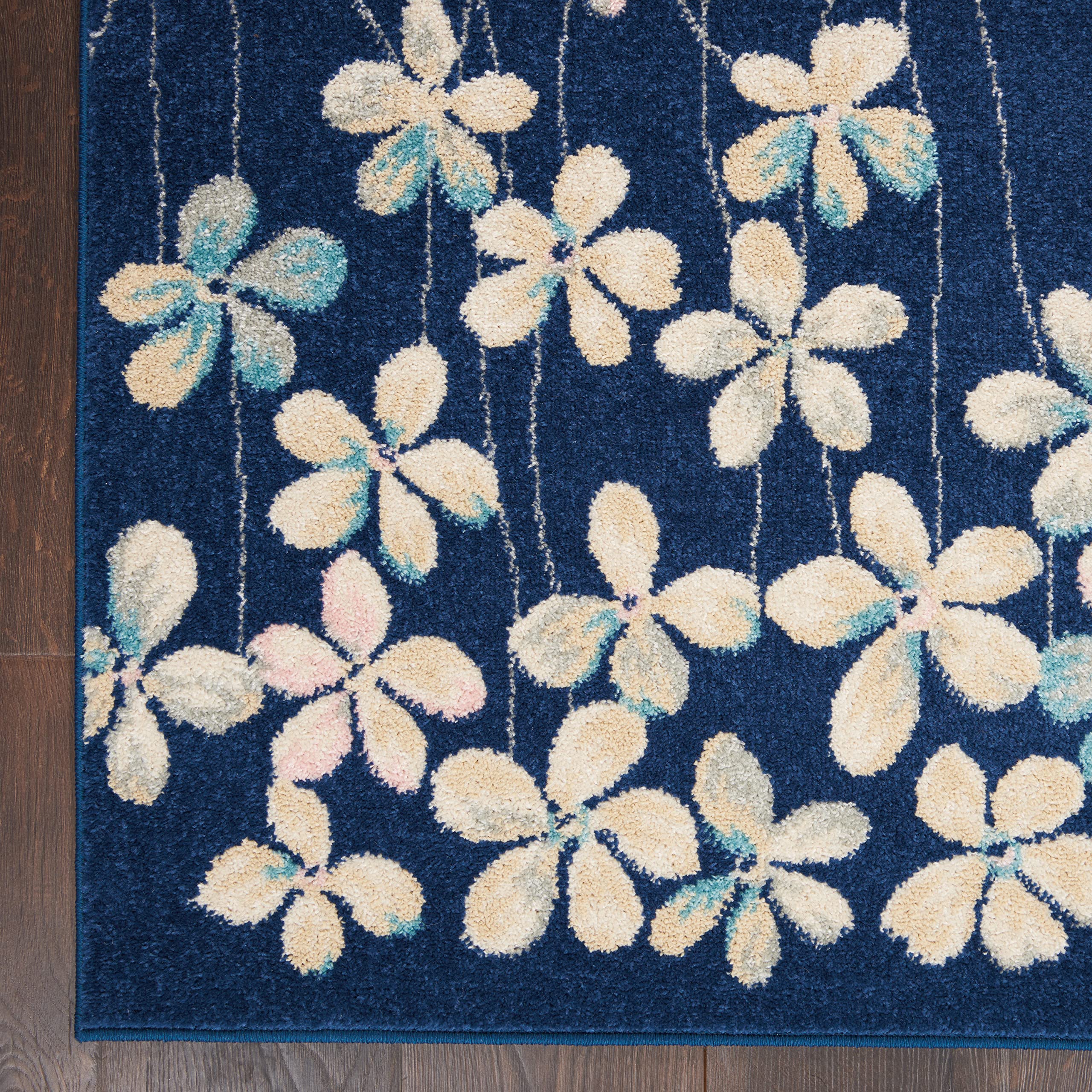 Nourison Tranquil Floral Navy 6' x 9' Area Rug - Easy Cleaning, Non-Shedding, Soft & Durable - Perfect for Bedroom, Living Room, Dining Room & Kitchen Decor (6x9)