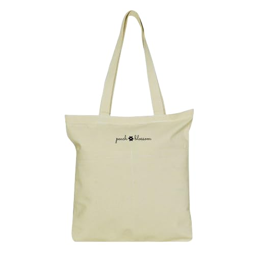 Stylish Peach Blossom Women's Cotton Canvas Tote Bag with Double Pockets & Zipper Closure - Perfect for College, Work, Shopping & Everyday Use
