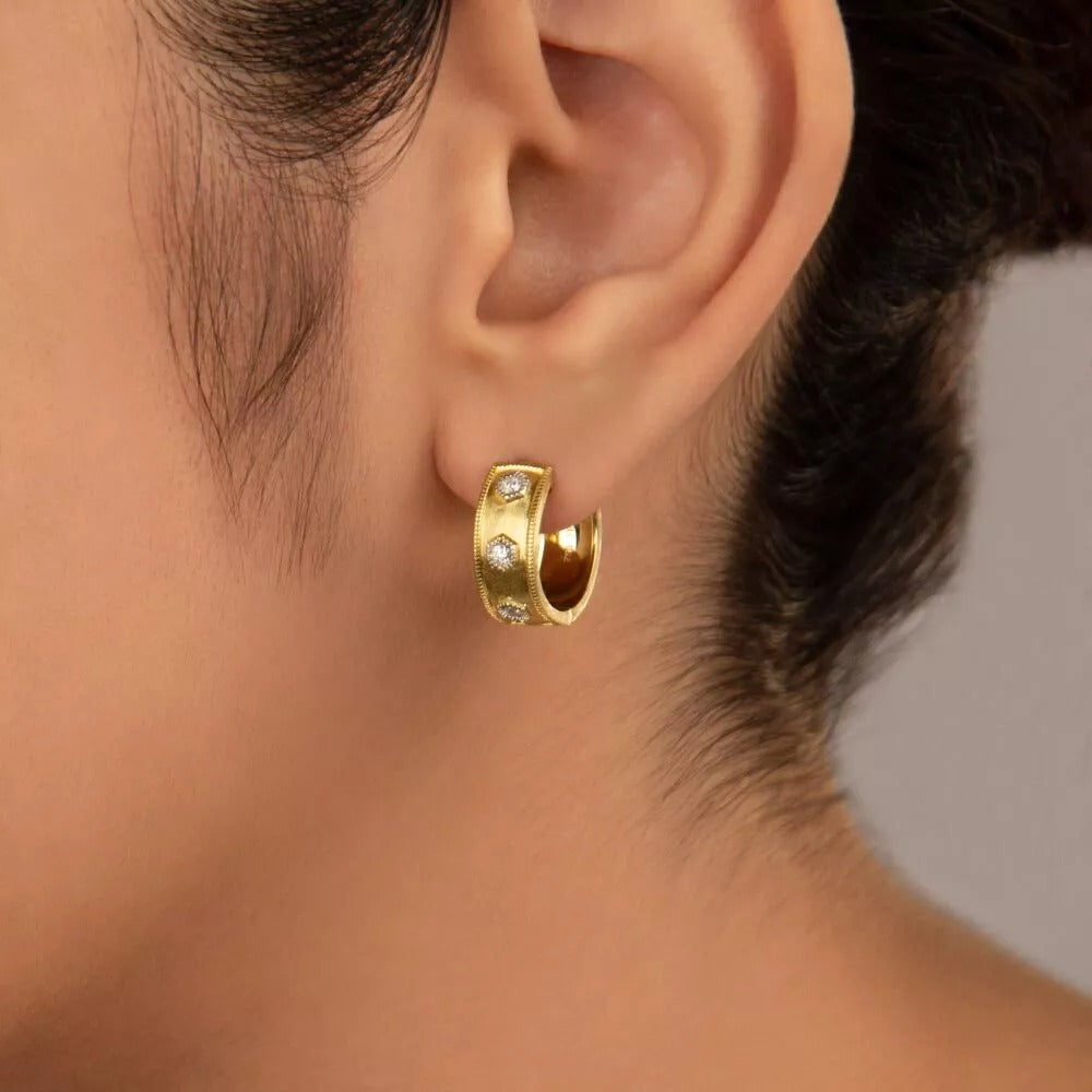 Jude Frances Provence Hexagon Diamond Hoop Earrings - 14K Gold Plated Elegant Dangle Earrings for Women, Perfect for Weddings, Parties & Everyday Wear