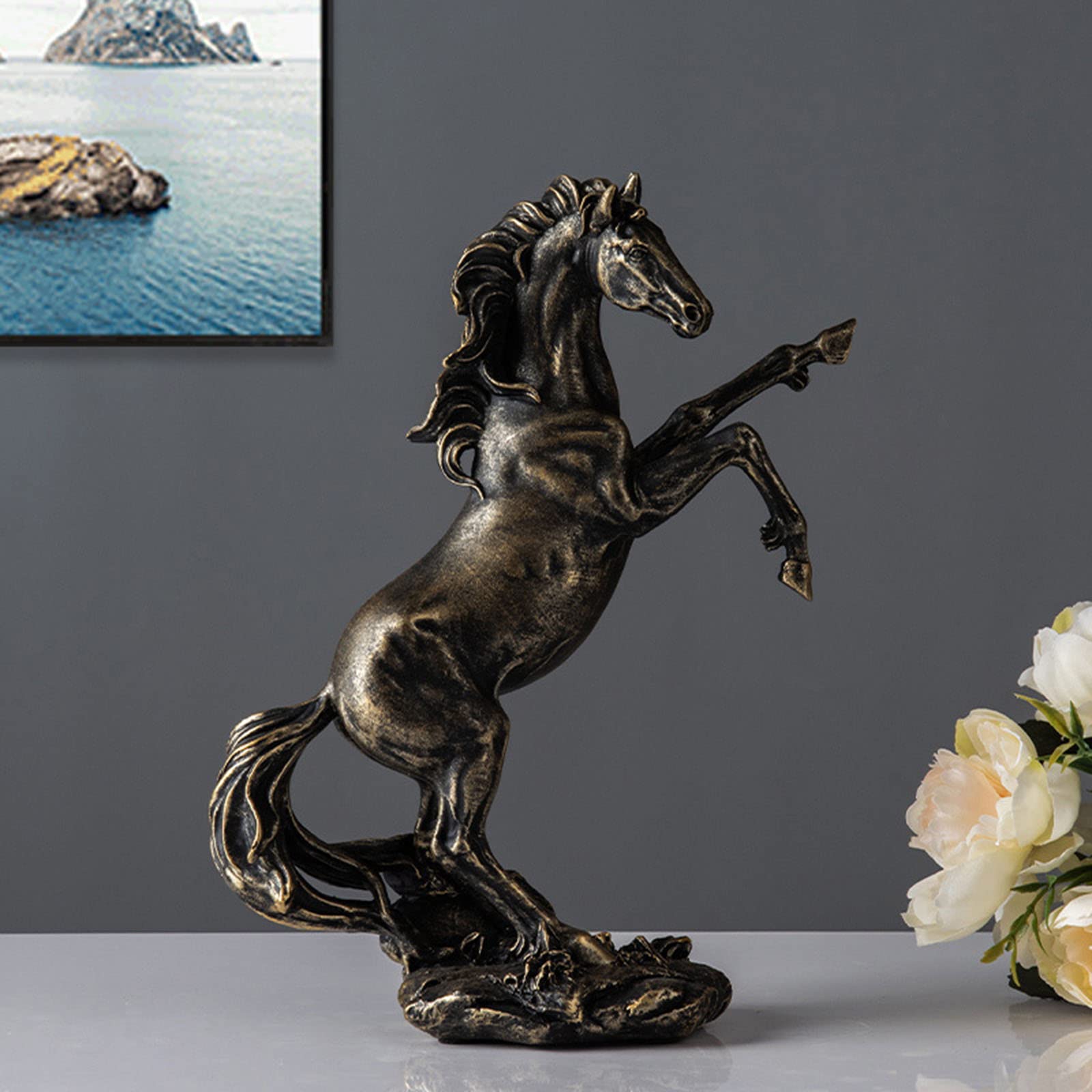 Elegant White Horse Resin Statue - Modern Home & Office Decor Sculpture for Living Room, Bookshelf, and Studio Display