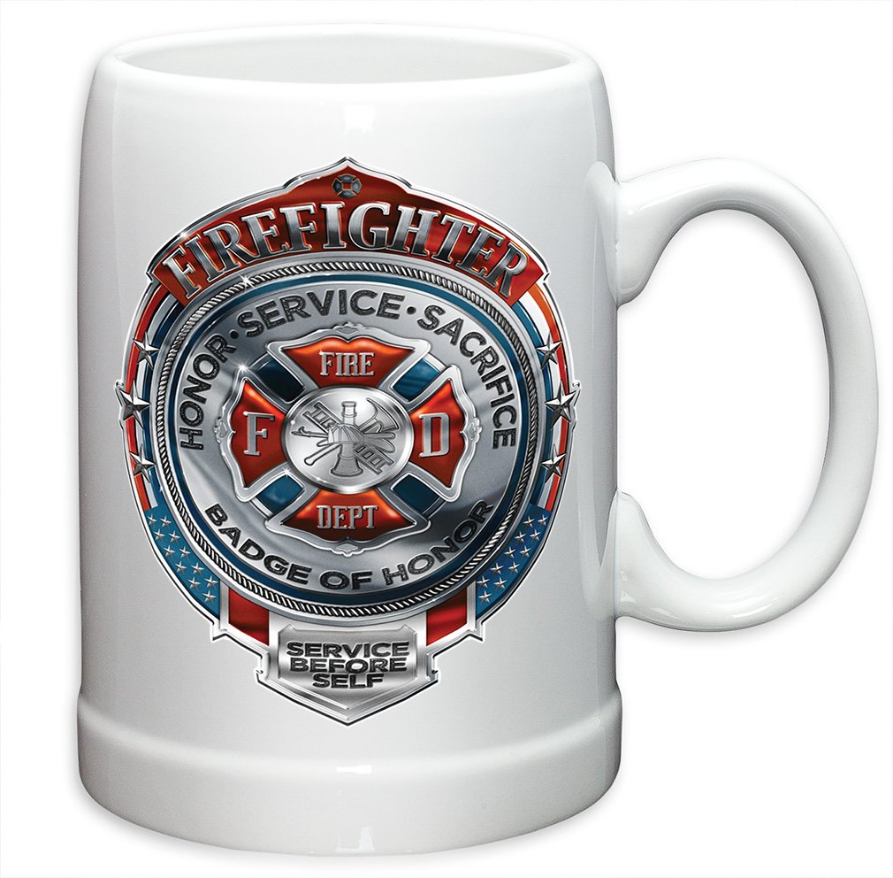 German Beer Stein Set of 12 (20oz) - Firefighter Themed Stoneware Mugs with Logo - Perfect Gift for Firefighters, Men & Women - Ideal for Parties, BBQ, Beer Tasting & Firefighter Appreciation Events